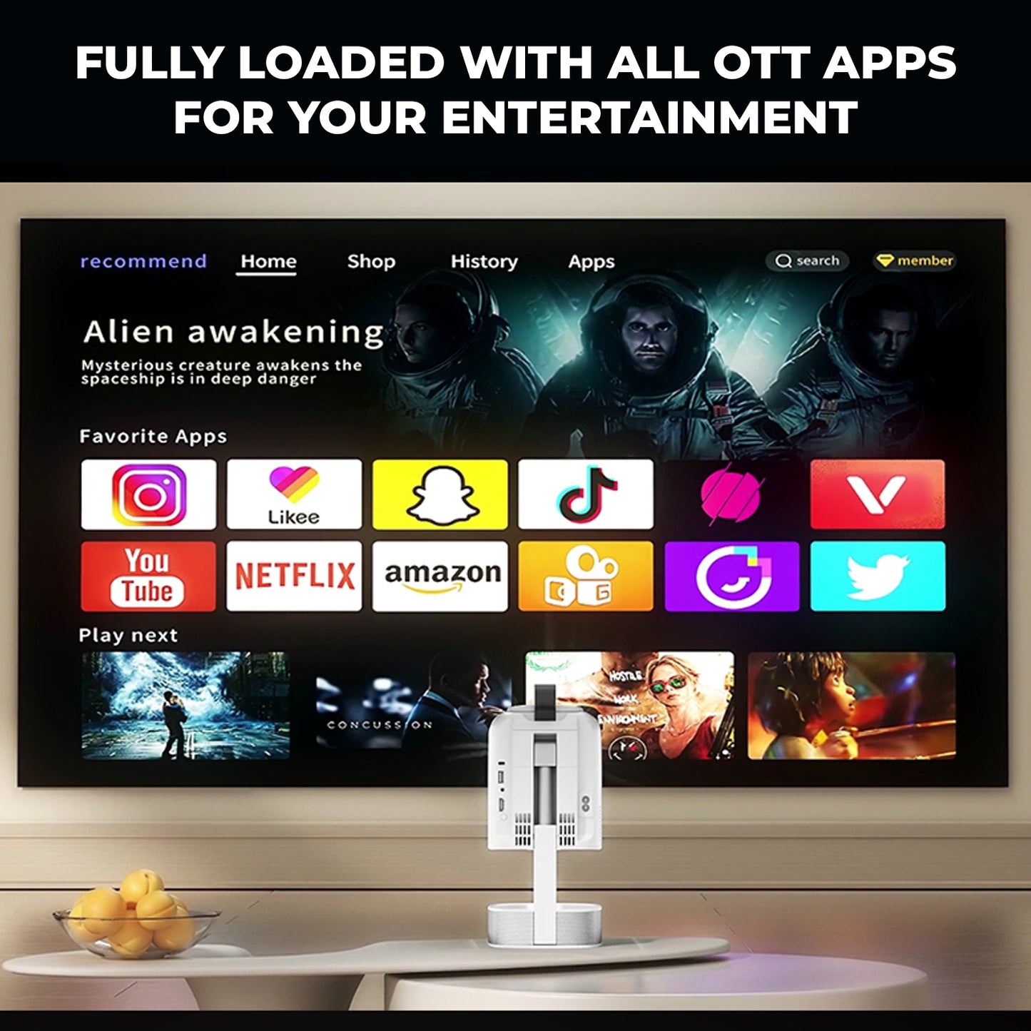 TS-8 Pro Smart Mini LED Projector | Native 720P, Supports 4K | Android 13 | 250 ANSI Lumens | Portable Home Theater