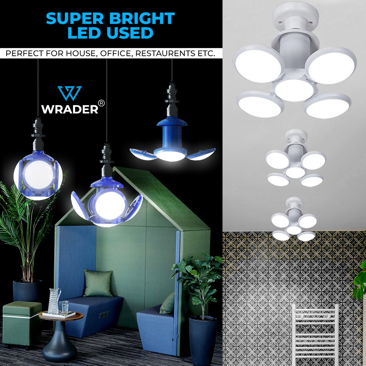 WRADER 40 Watt 5 In 1 LED Light UFO B22 Holder Fitting Football LED Light Bulb for Living Room, Office, Kitchen, Laundry Room, Garage, Bedroom, Hall