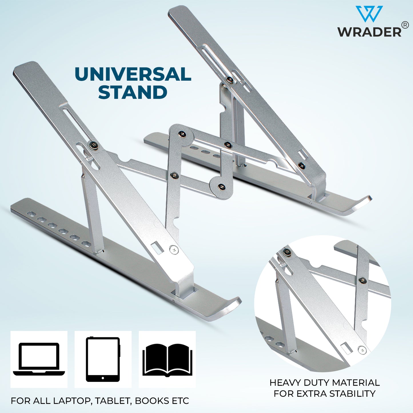 WRADER Aluminium Laptop Stand Foldable Laptop Stand, Notebook Stand Compatible with All 10 inch to 15.6 inch Laptops and Tablets