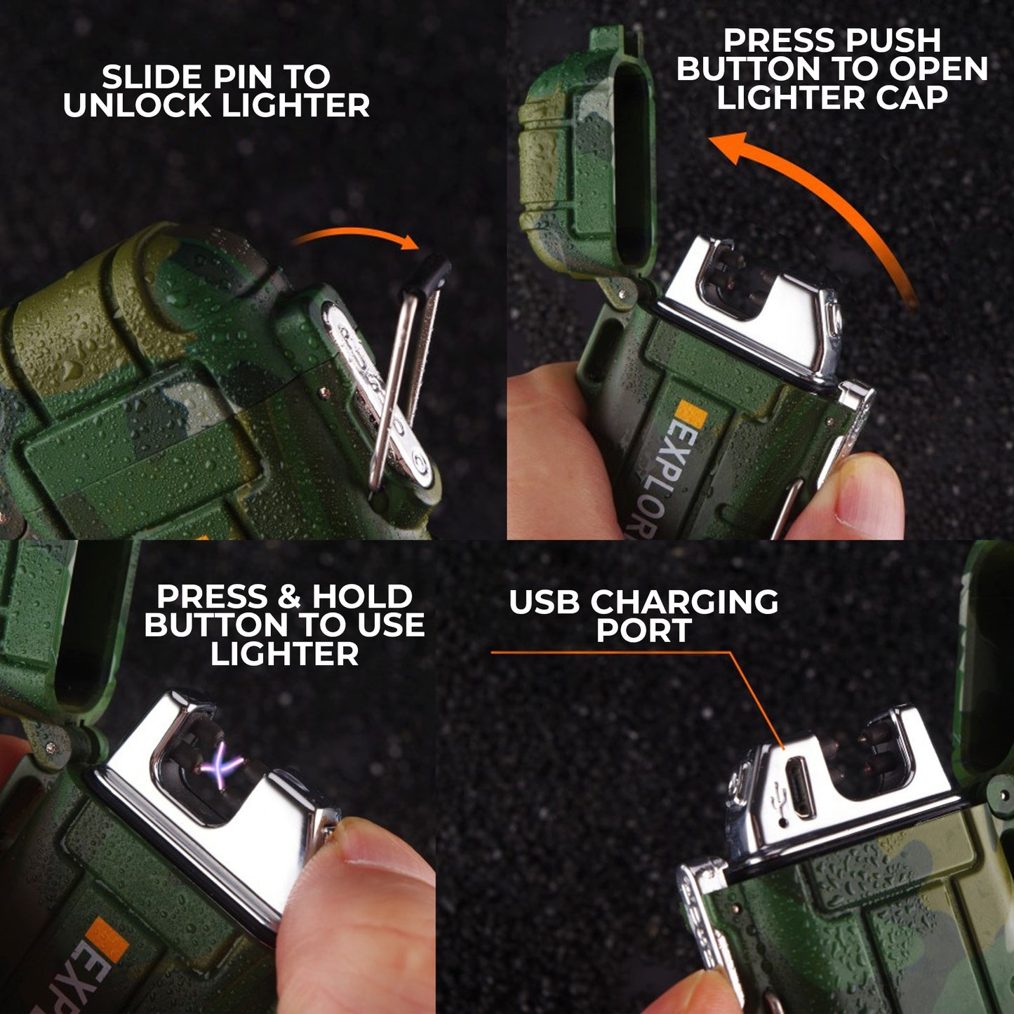 WRADER UPGRADED VERSION WATERPROOF Flameless Electric Lighter Dual Arc Plasma Beam Lighter USB Rechargeable Lighter