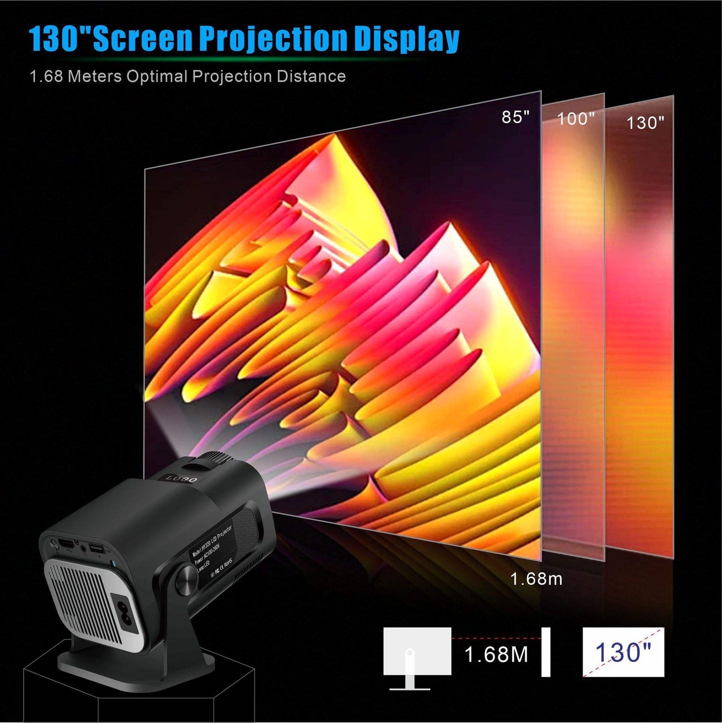 HY320 Mini Smart Android Projector – 720P Native, 4K Support, WiFi6 & Bluetooth, Android 11