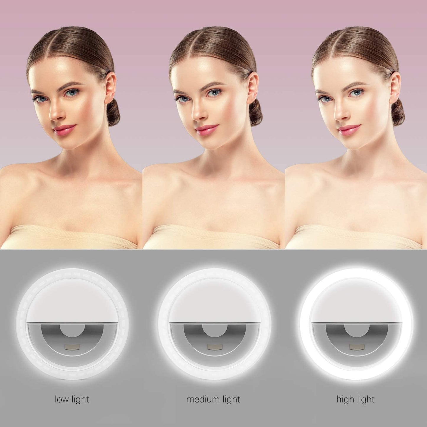 WRADER Rechargeable Selfie Enhancing Portable Ring Light with 3 Level Brightness Selfie Ring Light, Selfie Light for All Smartphones