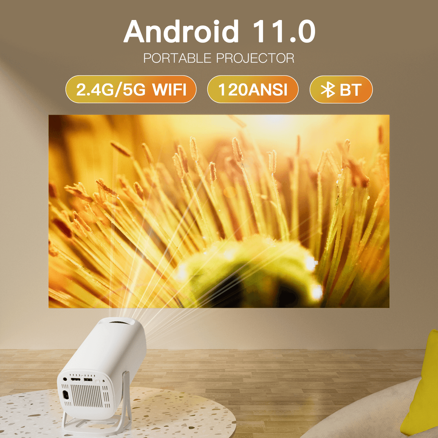 Portable Smart Wireless Projector FHD/UHD LED Multimedia Android OS Diffuse Reflection No Ads