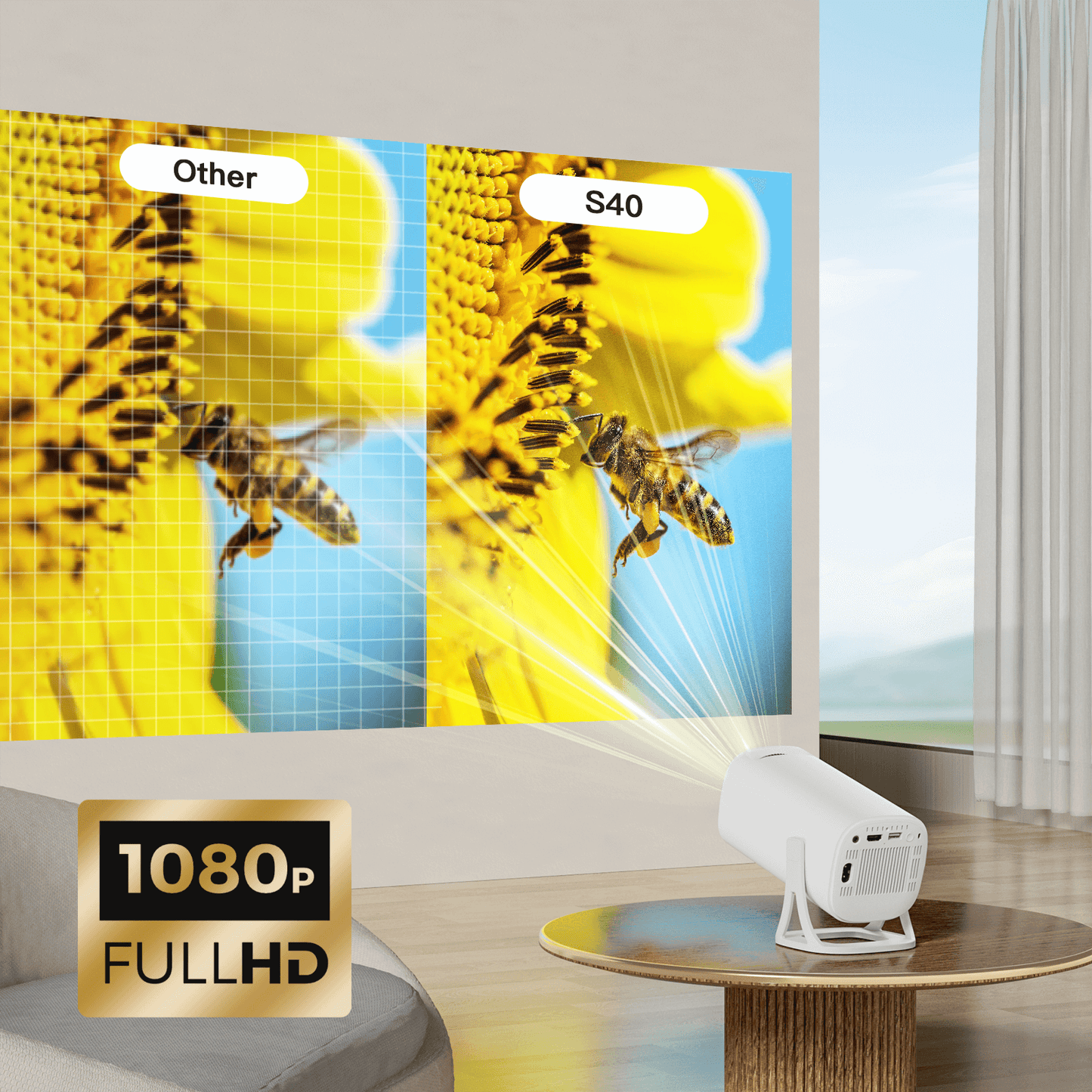 Portable Smart Wireless Projector FHD/UHD LED Multimedia Android OS Diffuse Reflection No Ads