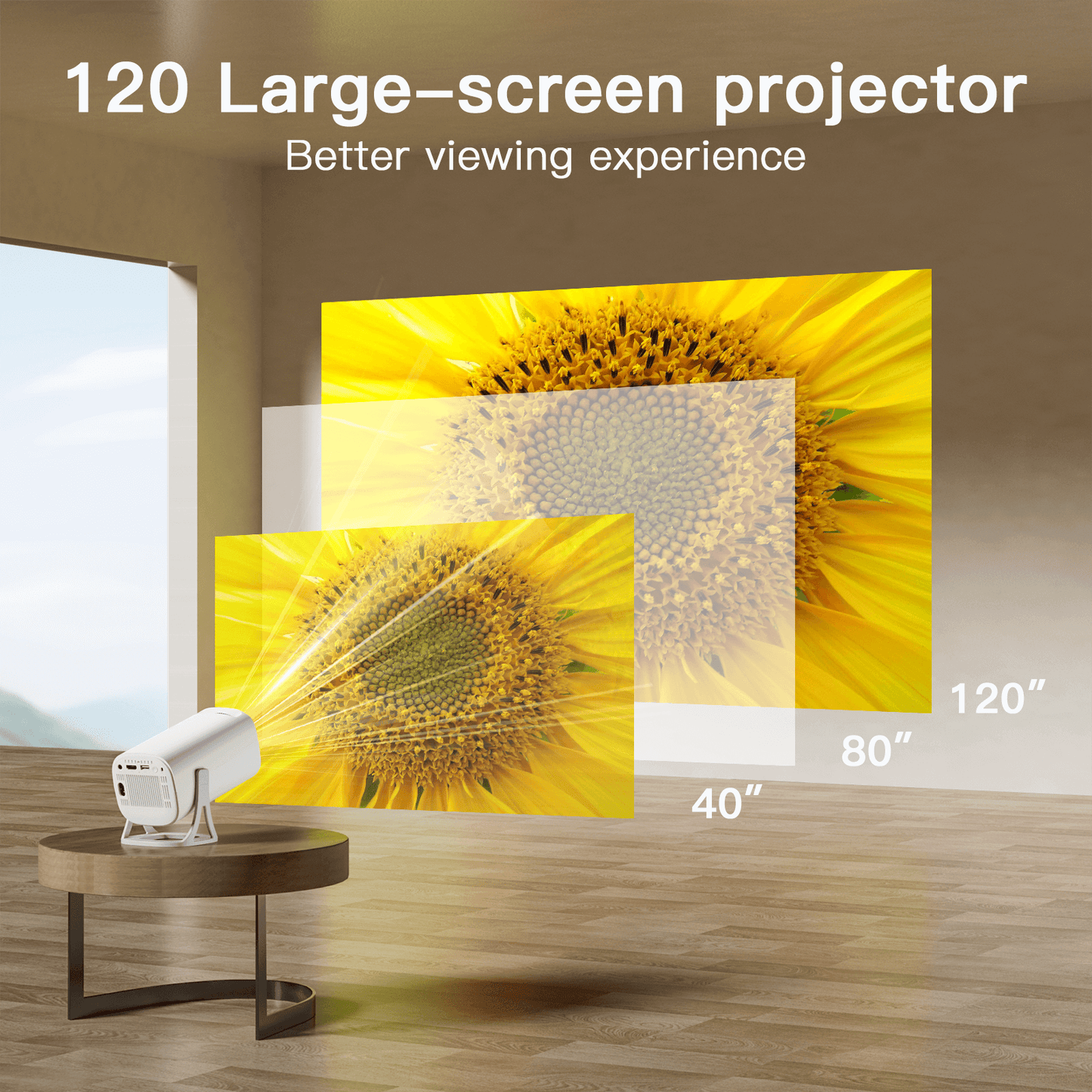 Portable Smart Wireless Projector FHD/UHD LED Multimedia Android OS Diffuse Reflection No Ads