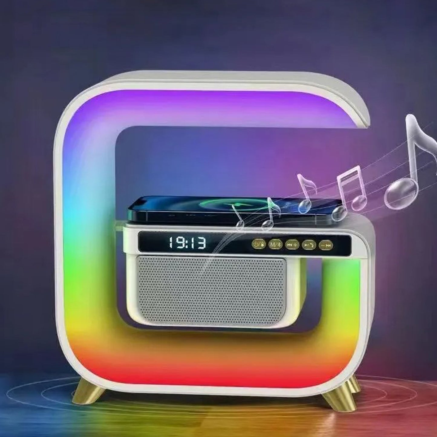 WRADER Multicolor LED G Speaker Night Lamp with Wireless Charger and Clock Google Lamp Night Lamp