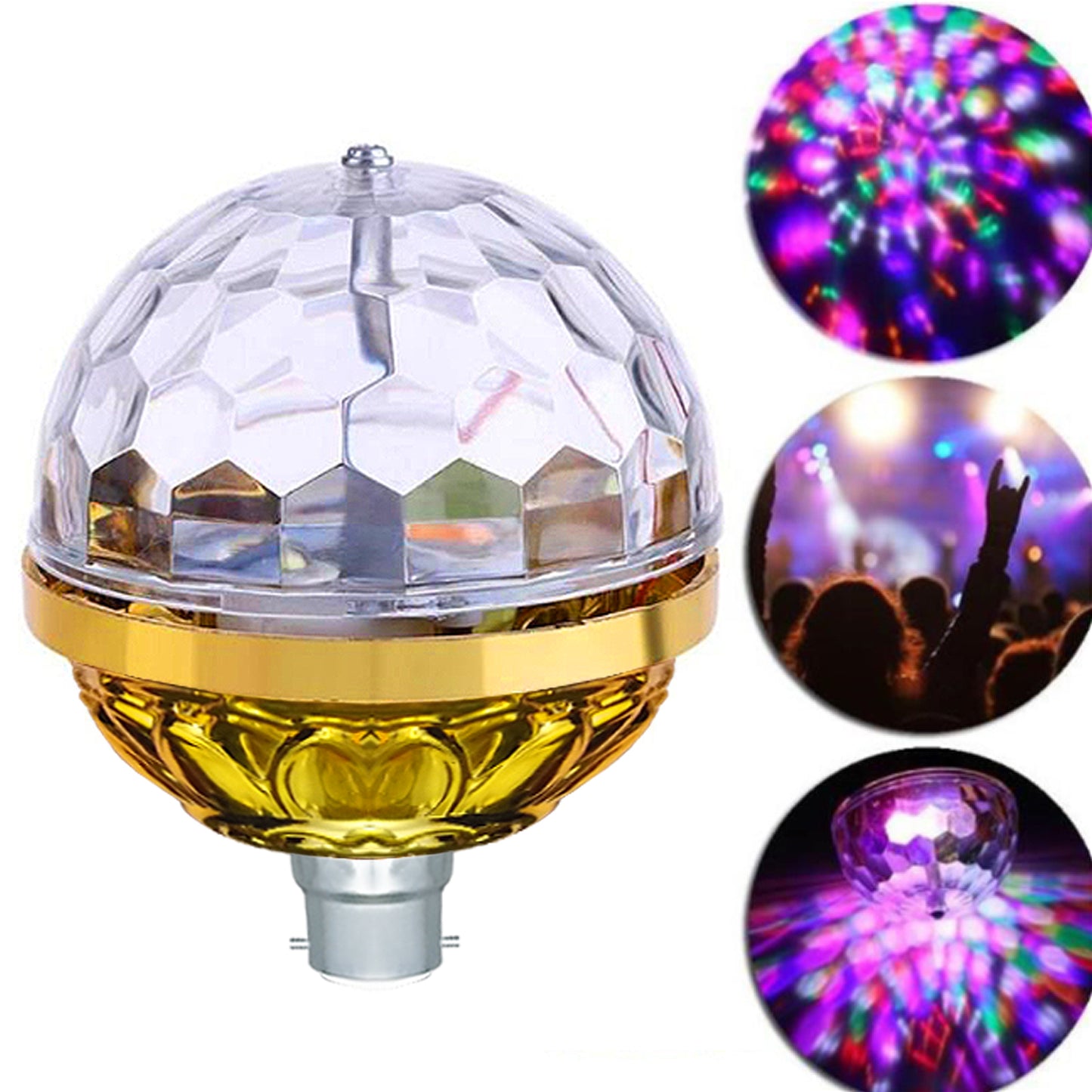 WRADER Golden Jumbo Bullb Dj Bulb with Strobe Effect 360 Degree Rotating LED Disco Bulb Single Disco Ball (Ball Diameter: 7 cm)