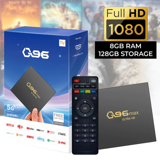 Q96 FULL HD Android TV Box Android 14.0 8GB RAM 128GB ROM Free HDMI 3000+ Apps