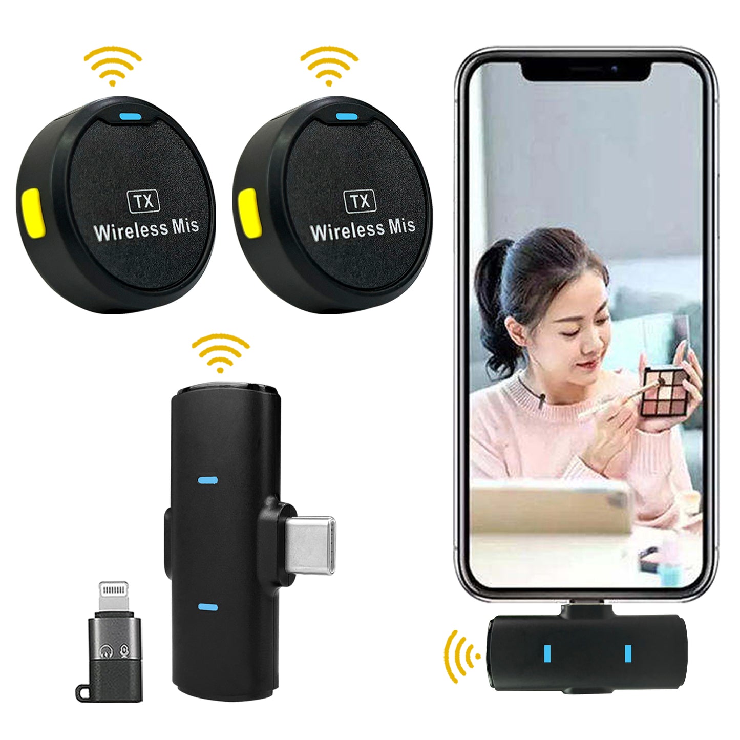 WRADER Round Shape Magnetic Wireless Collar Mic with Noise Cancellation for Type C Mobile and iPhone Microphone