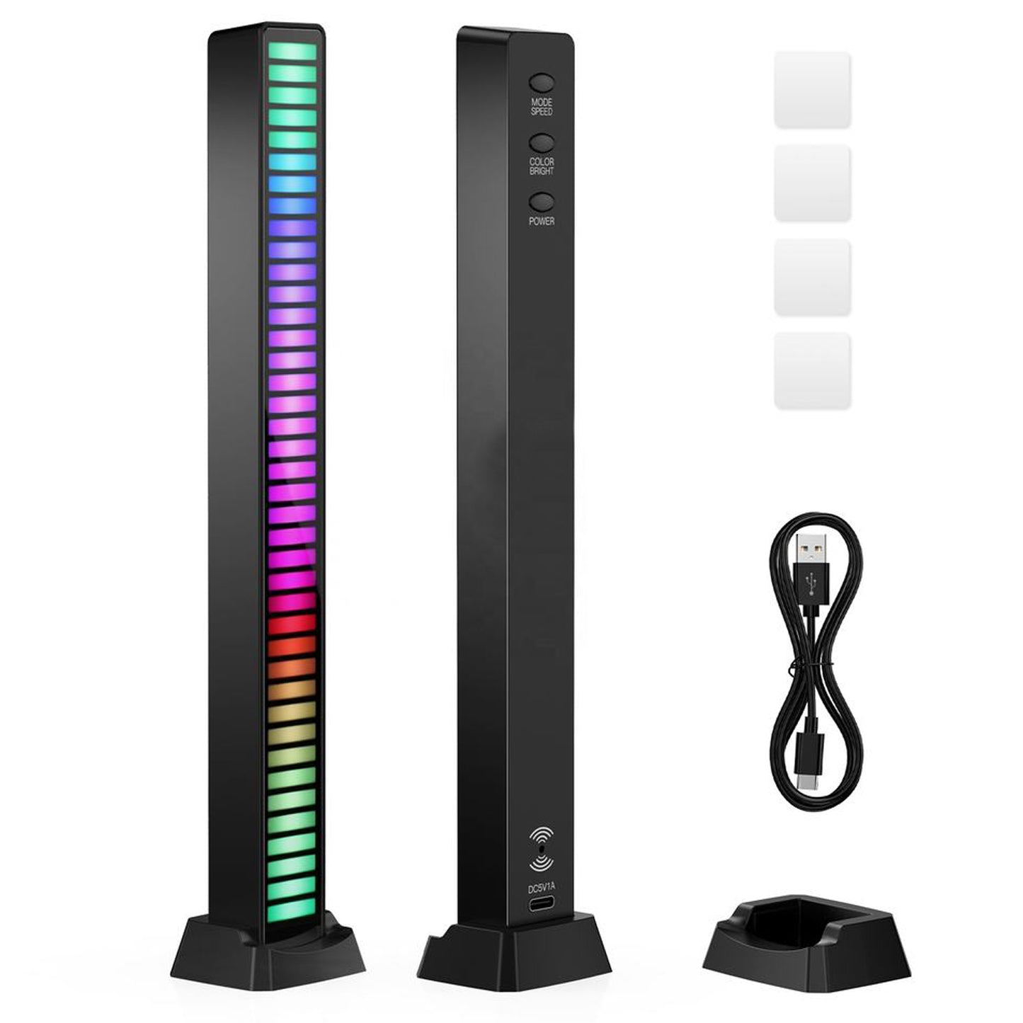 Rechargeable RGB Sound Control Voice-Activated Pickup Light Music Rhythm Light with Music Sync 32Bit Audio Spectrum Light for Car Desktop TV Gaming
