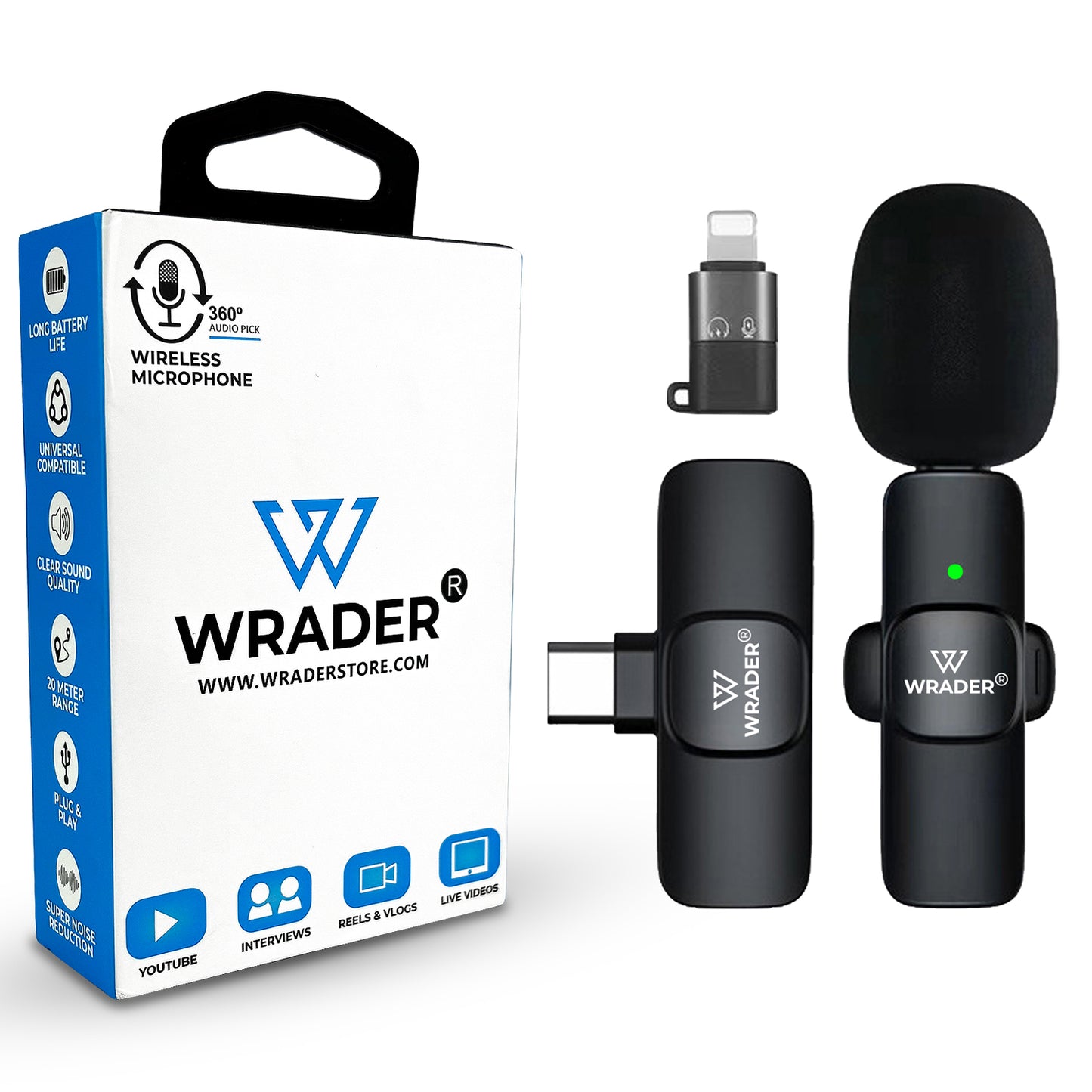 WRADER Single User Wireless Mic with Noise Reduction for Type C Mobile / iPhone Collar Microphone
