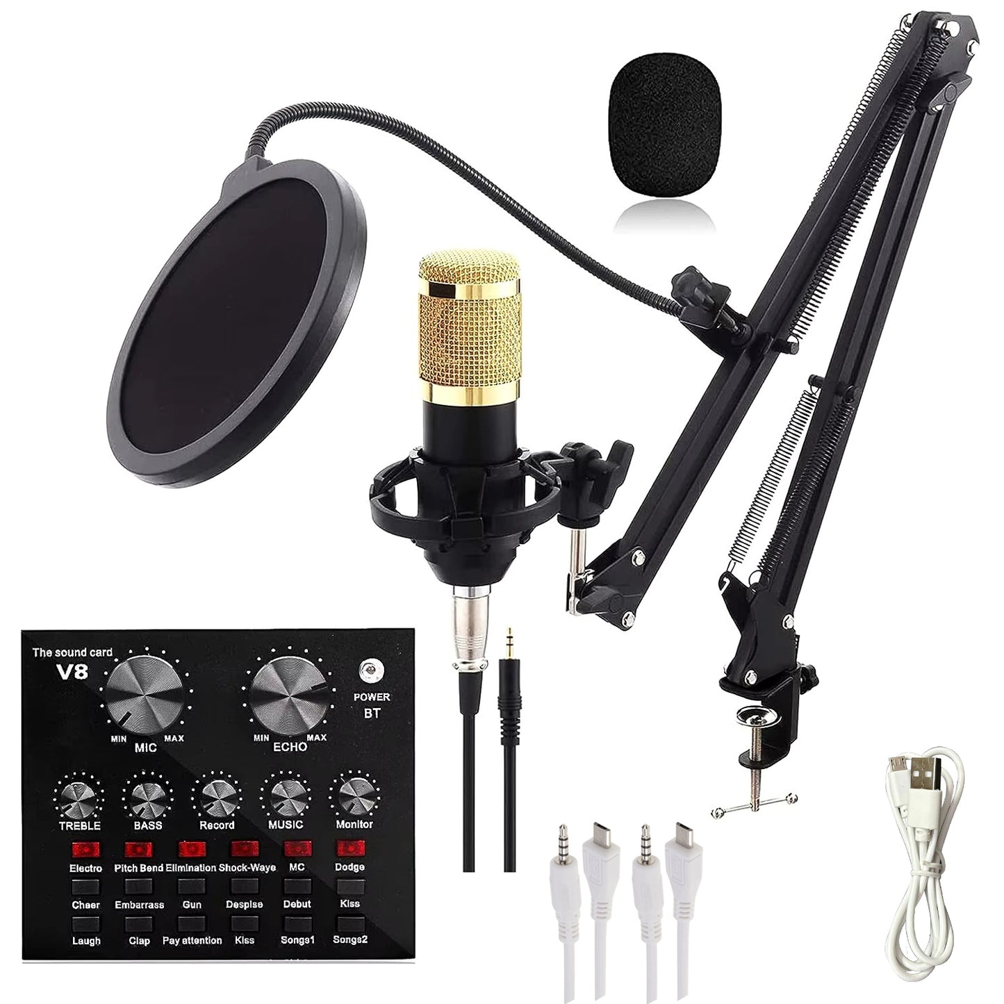 WRADER BM800 Professional Condenser Studio Microphone Setup with Sound Card For Desktop, Laptop & Smartphones