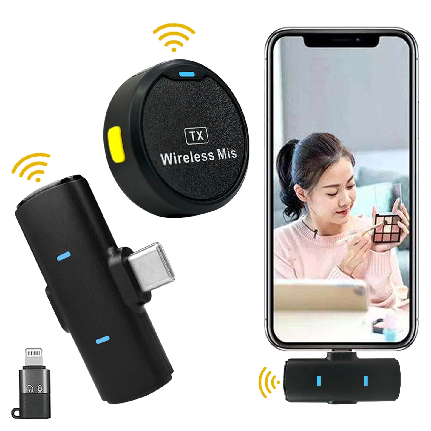 WRADER Round Shape Magnetic Wireless Collar Mic with Noise Cancellation for Type C Mobile and iPhone Microphone