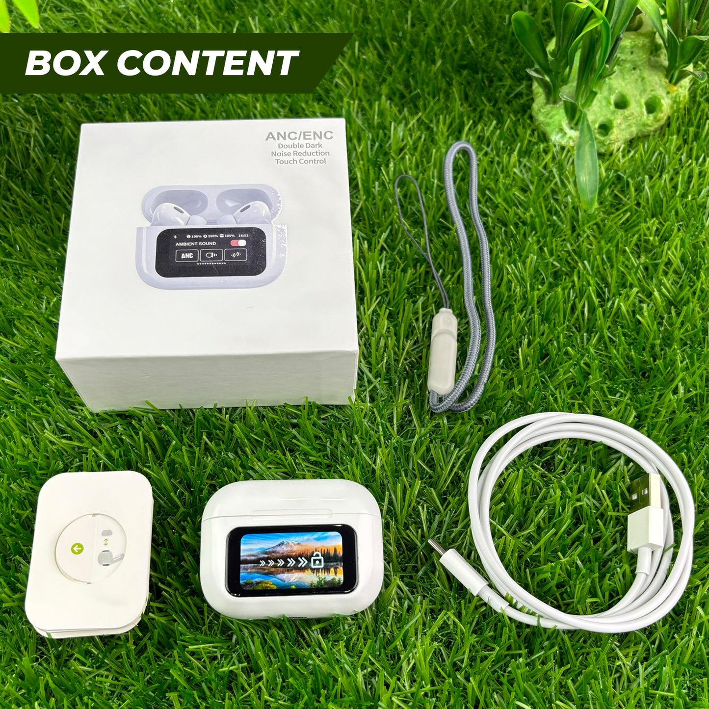 ANC / ENC Air Pods Pro TWS Headset with Touch Display Airpods Pro TWS ANC Working / Wallpaper Change / Time Display / Charging Display