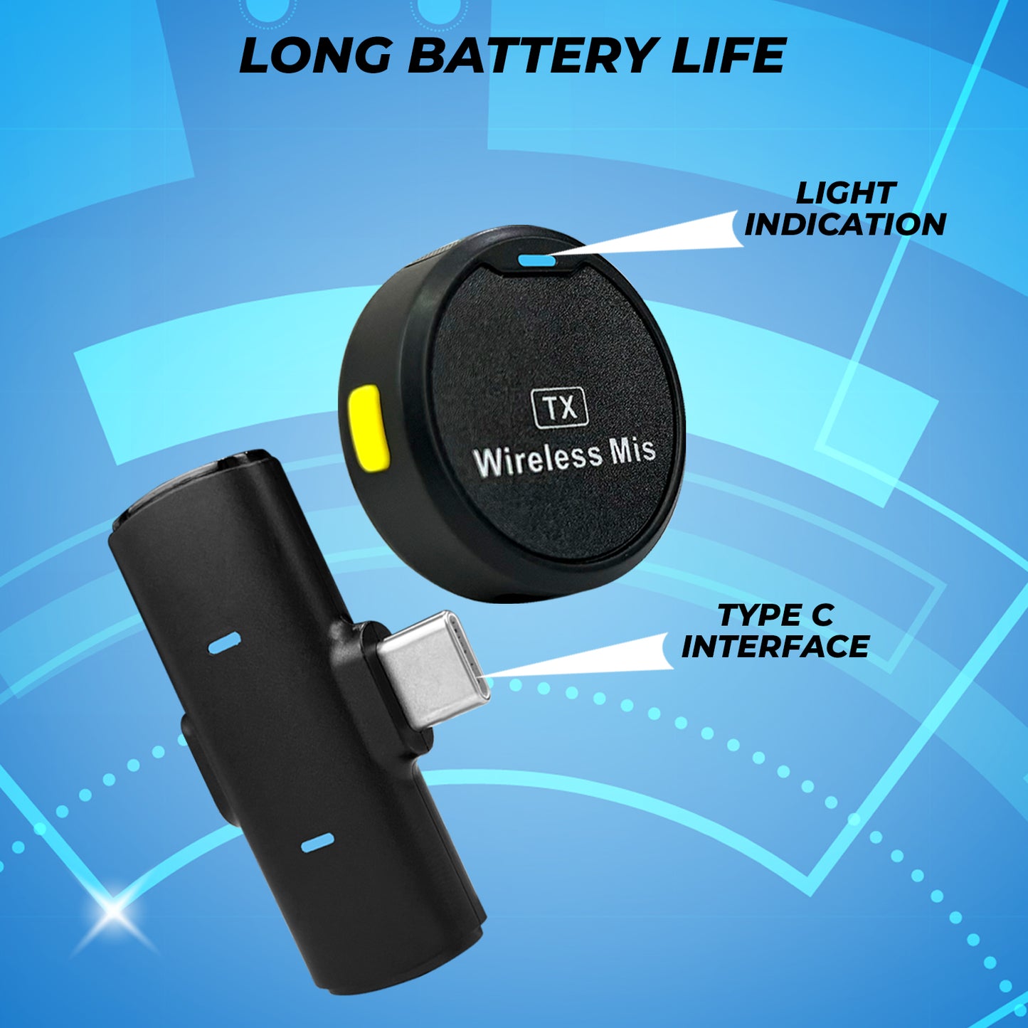 WRADER Round Shape Magnetic Wireless Collar Mic with Noise Cancellation for Type C Mobile and iPhone Microphone