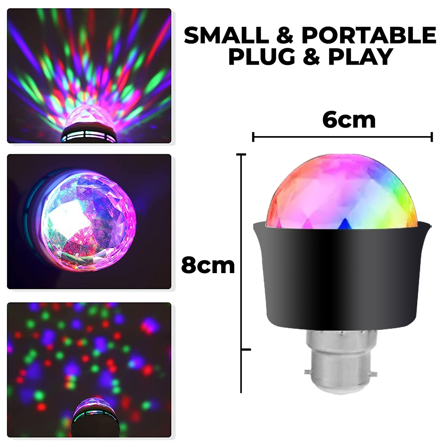 WRADER Small Mini DISCO DJ Projection Bulb for Room Party Stage and Diwali Single Disco Ball