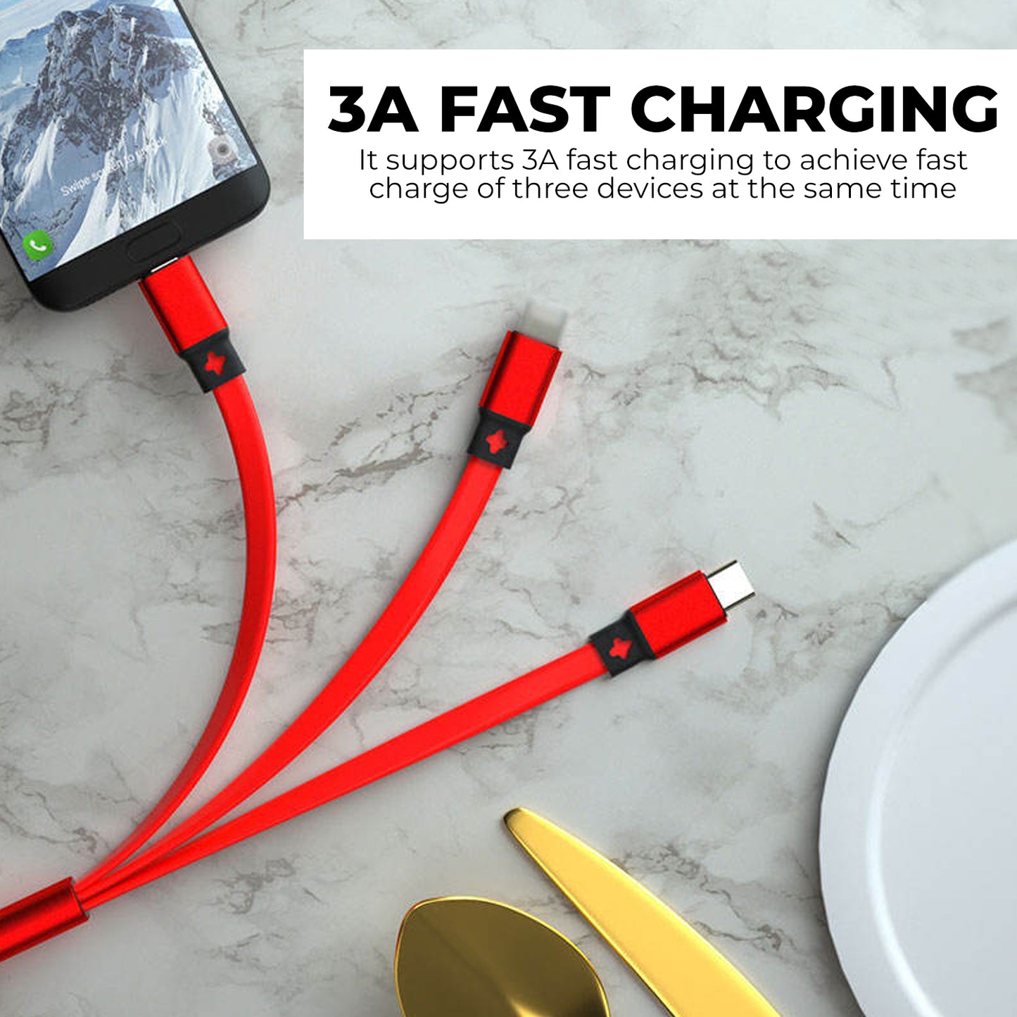 WRADER Micro USB Cable 3 A 1 m 3 in1 Fast Charging Data Cable for All Smartphones and iOS Data Cable