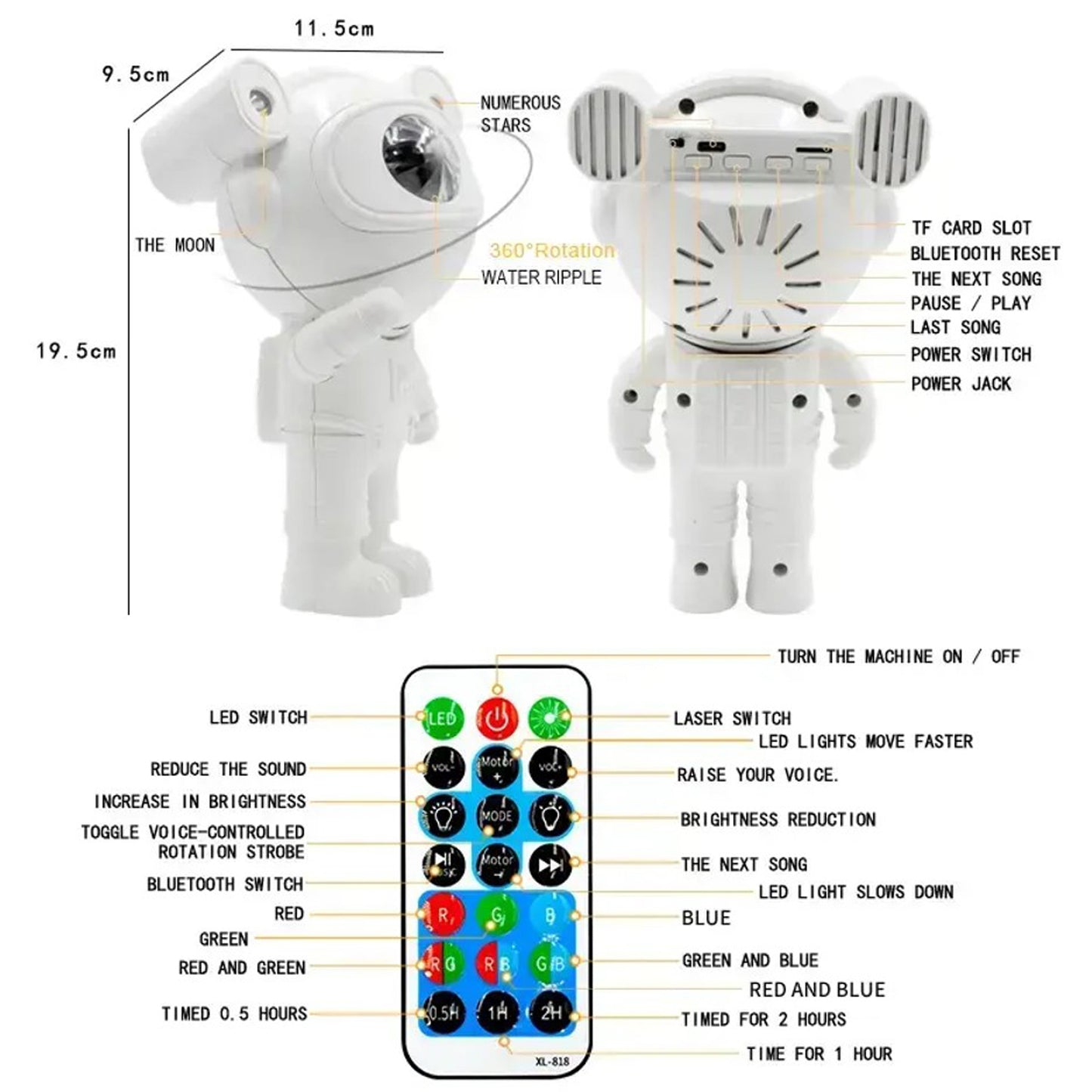 WRADER Galaxy Star Lamp with Speaker Nebula Astronaut Lamp for Kids Starry Moon Light Night Lamp