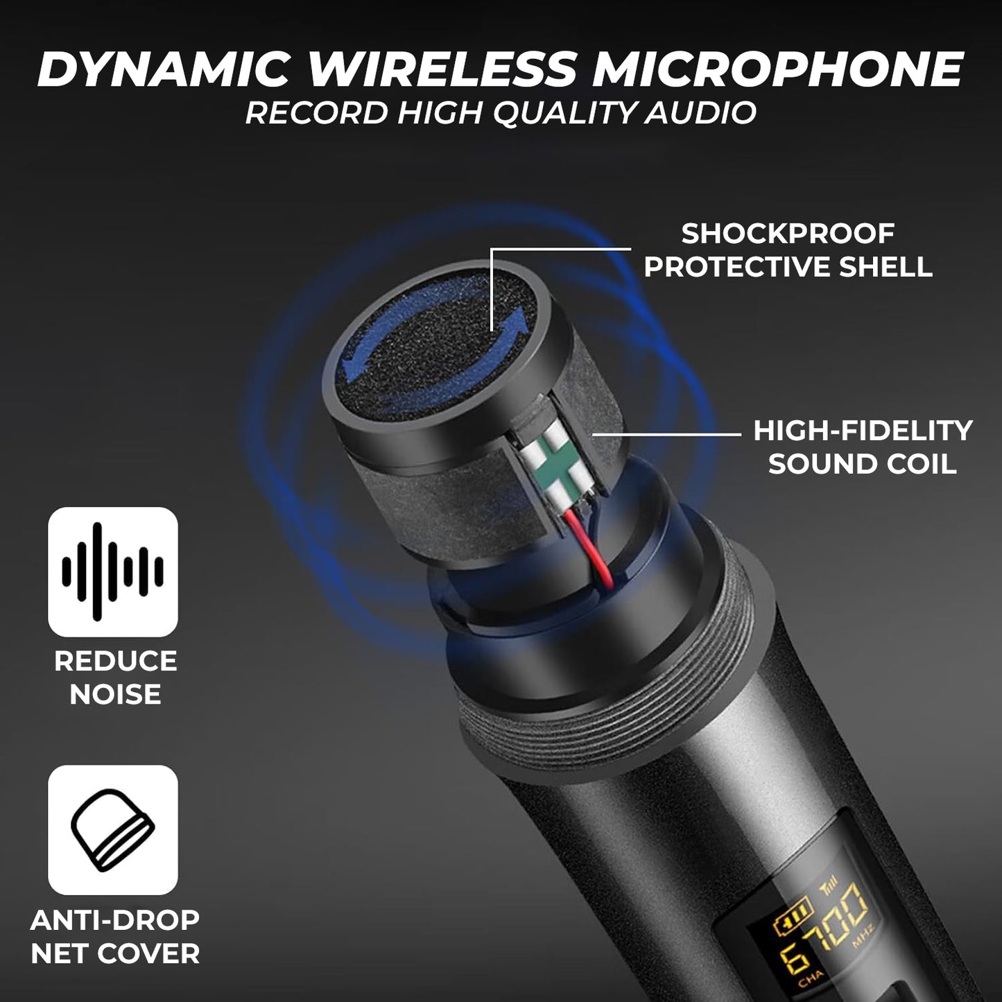 WRADER Professional Dynamic Wireless Karaoke Mic for Speech Stage Party Singing Public Speaking Microphone