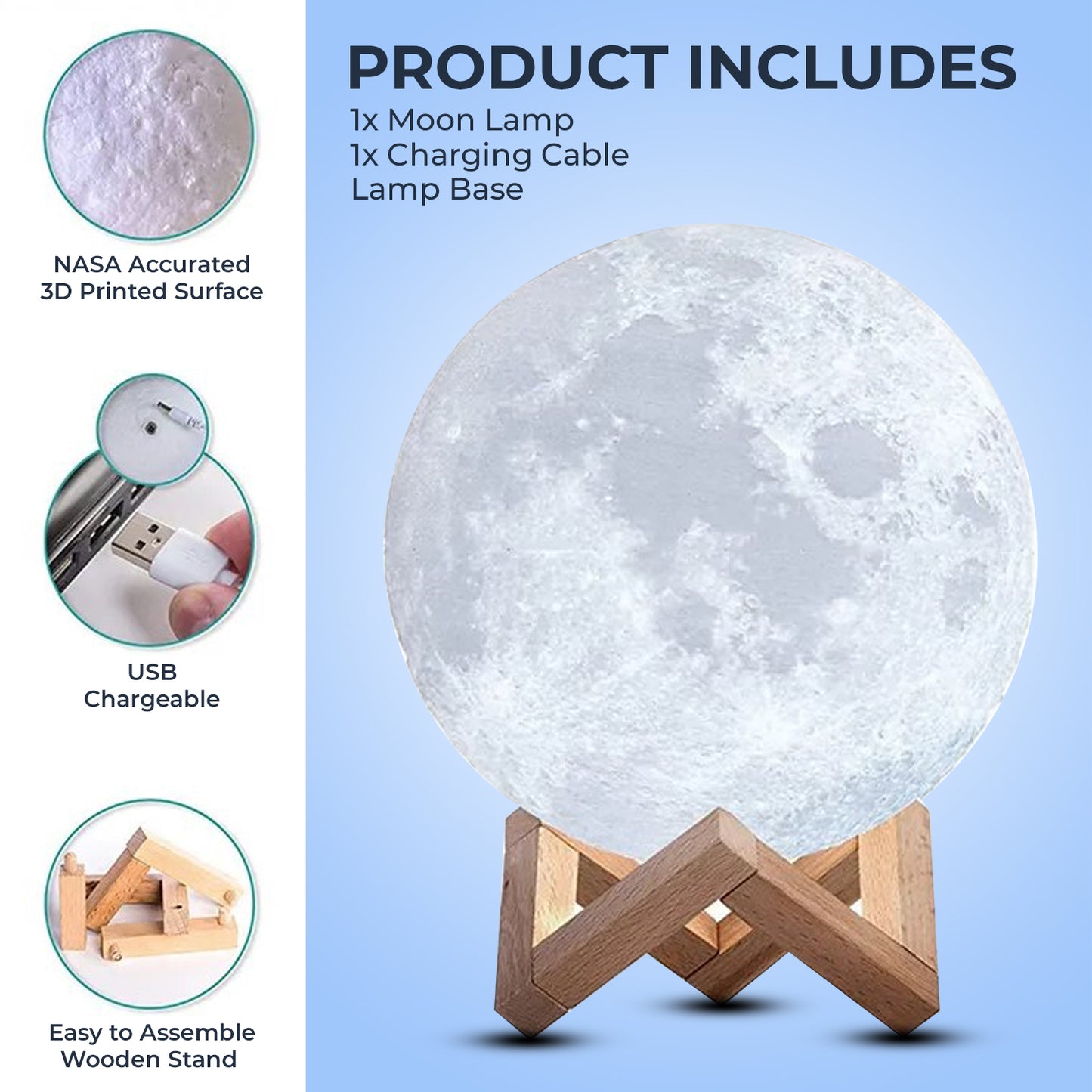 WRADER 3D Moon Lamp Night Moon Lamp with 7 Colors Light Glowing Modes Moon Light Night Lamp (15cm, Off-White)