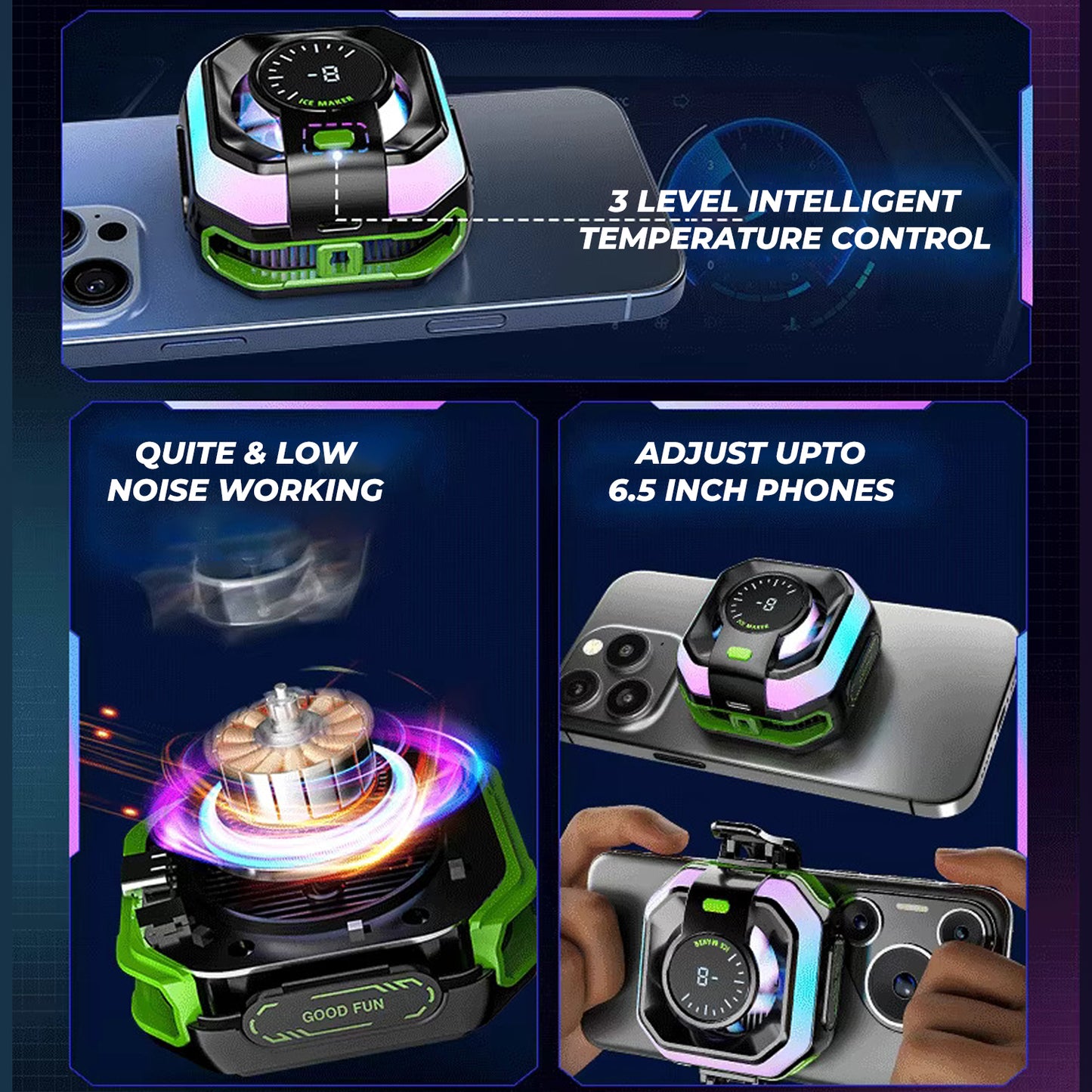 JS86 Mobile Cooling Fan – Ultra-Fast Cooling with RGB Lights, Temperature & Power Display