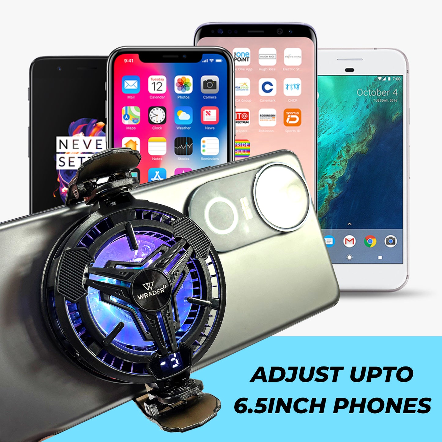 Wrader SL10 RGB Mobile Fan -3°C Cooling, Digital Display, Magnetic Mount, 2 Clips for Android
