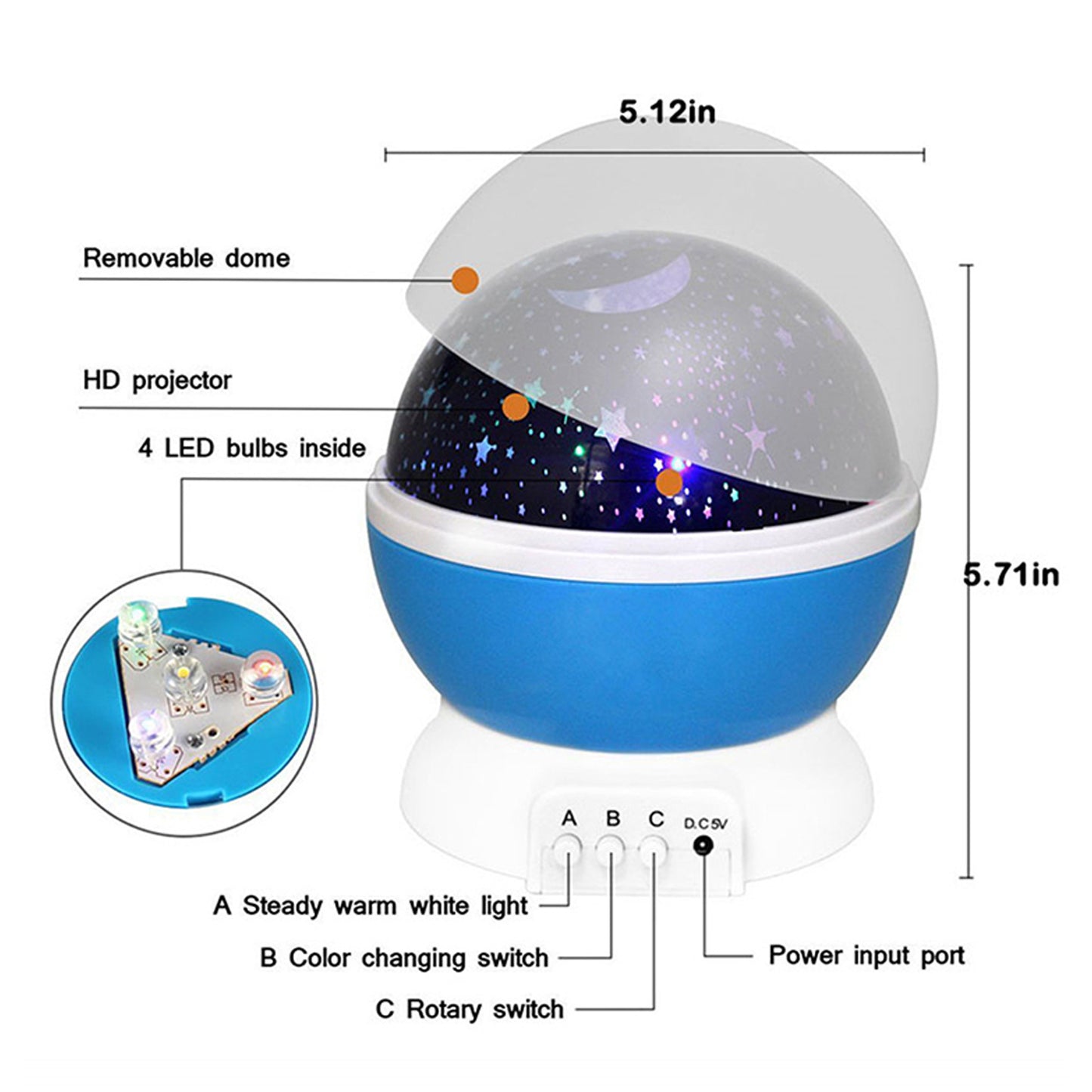 WRADER Star Night Light for Kids LED Star Projection Light with Color Changing Modes Single Disco Ball
