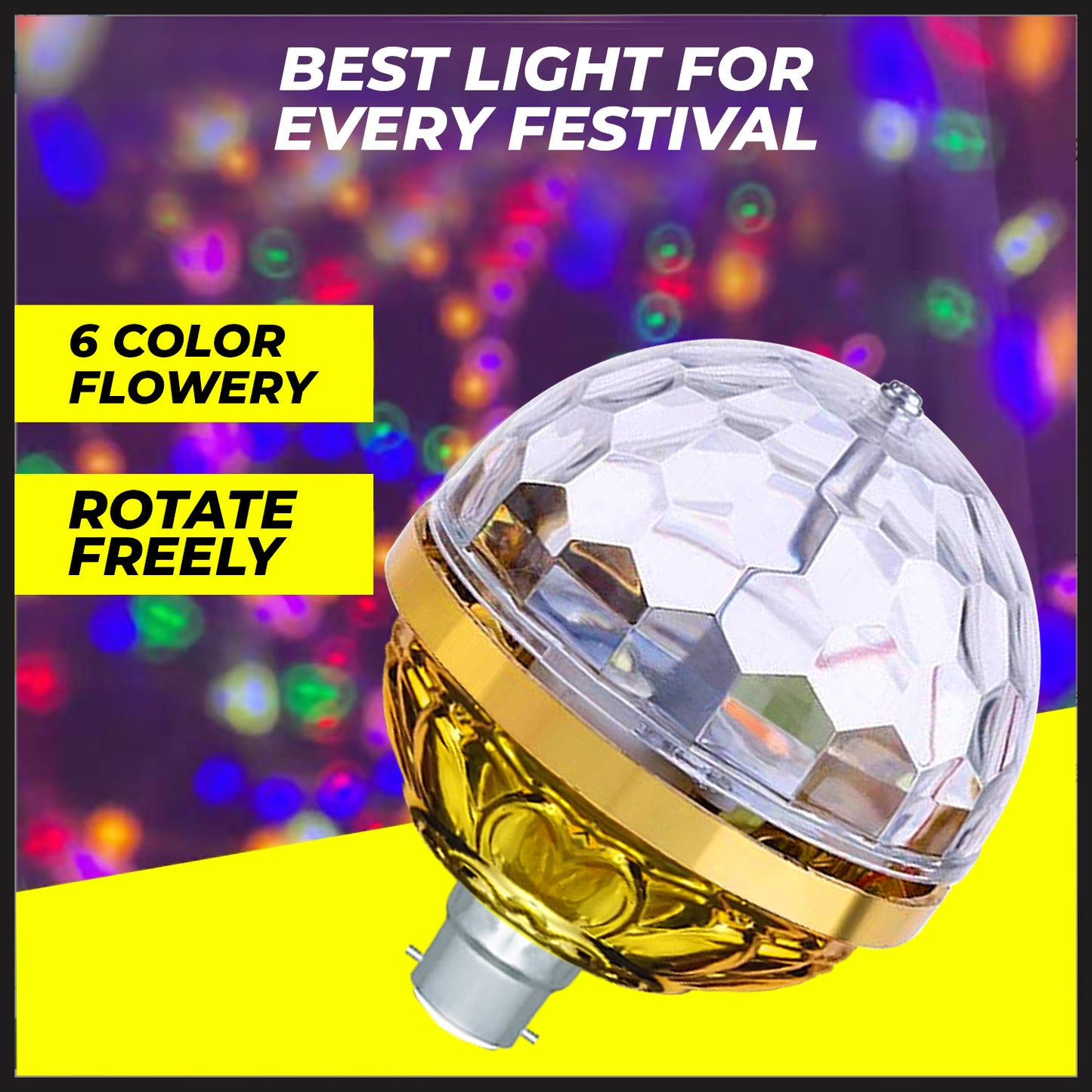 WRADER Golden Jumbo Bullb Dj Bulb with Strobe Effect 360 Degree Rotating LED Disco Bulb Single Disco Ball (Ball Diameter: 7 cm)
