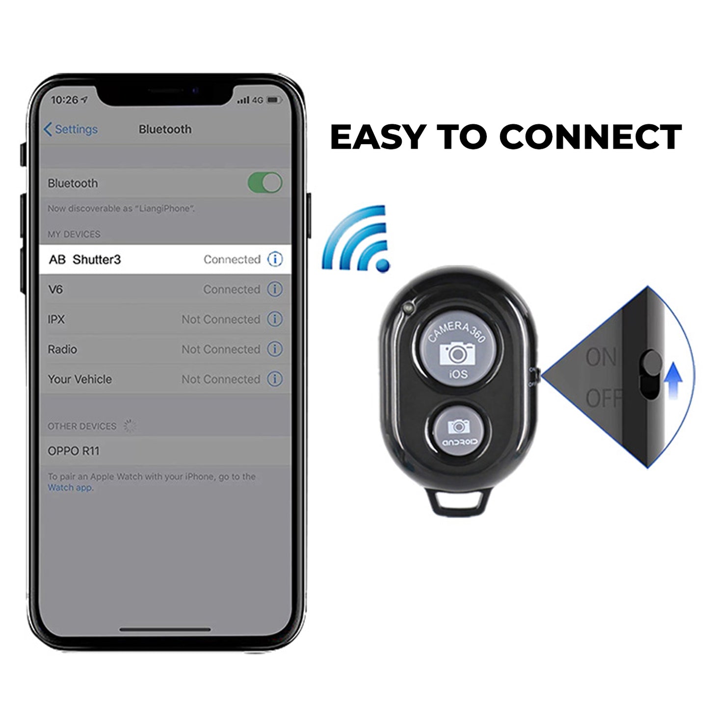 WRADER Wireless Bluetooth Remote Shutter Button for Photos and Selfie for Android & iOS Phone Camera Remote Control (Black)