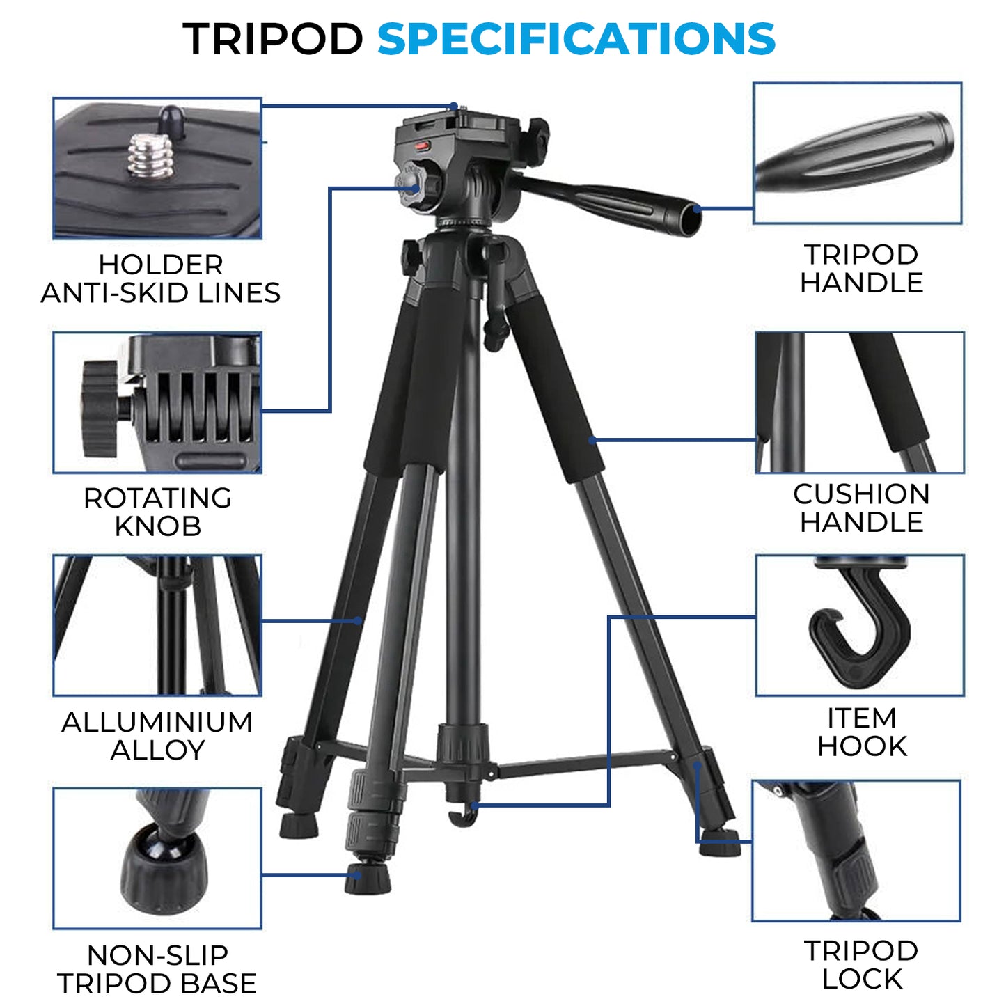 WRADER Professional Grade 82 Inch Tripod Stand for Video Recording for Mobile & Camera Tripod, Tripod Bracket