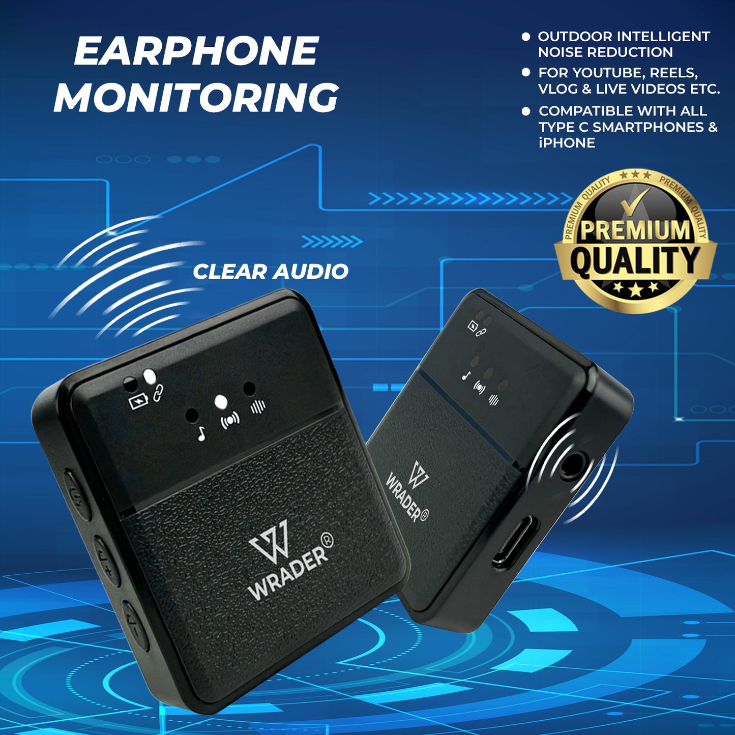 WRADER SX31 Dual Wireless Mic with Noise Reduction for GoPro, Cameras, DSLRs, Mobile, Laptop, Desktop Microphone