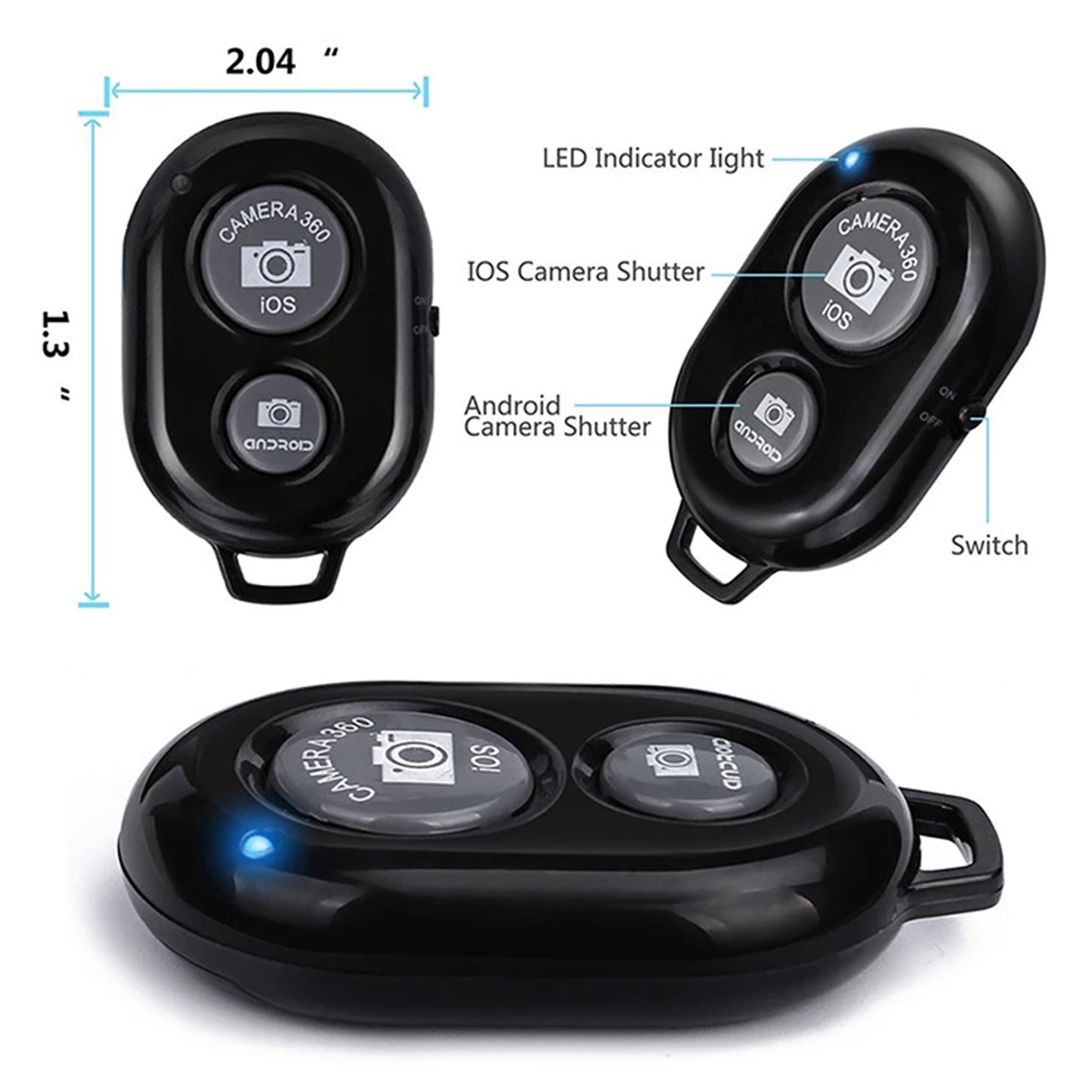 WRADER Wireless Bluetooth Remote Shutter Button for Photos and Selfie for Android & iOS Phone Camera Remote Control (Black)