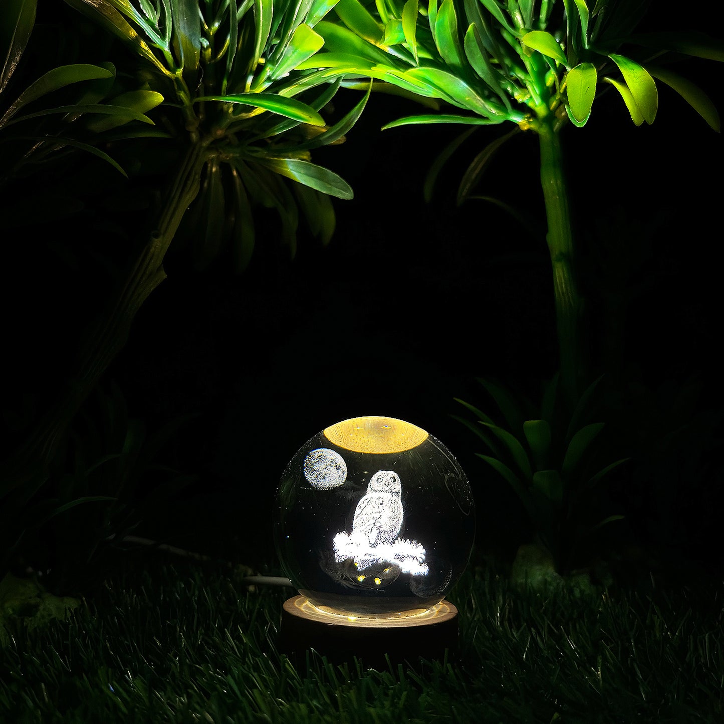 3D Owl & Moon Crystal Ball Night Lamp For Docorate Rooms / Bedroom / Office / Studio Etc