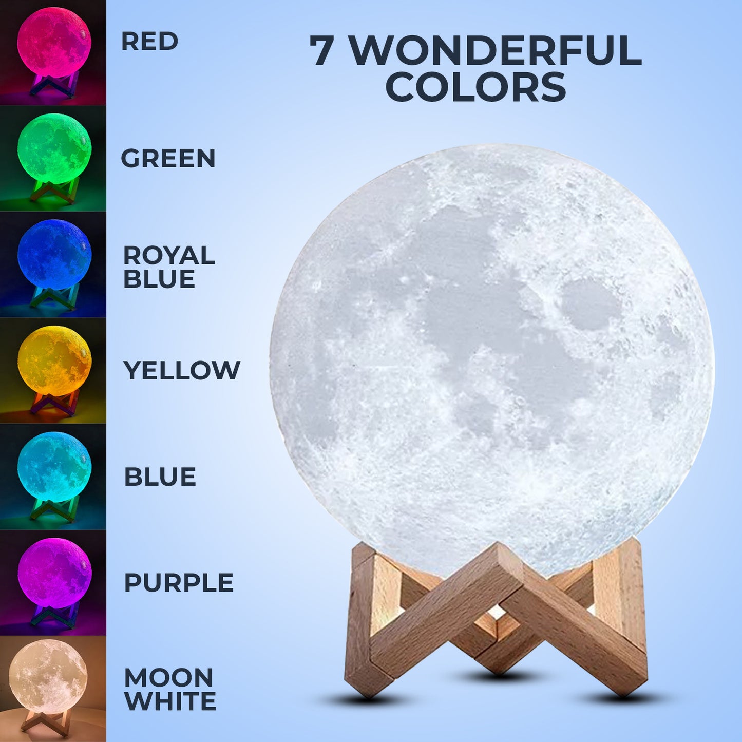 WRADER 3D Moon Lamp Night Moon Lamp with 7 Colors Light Glowing Modes Moon Light Night Lamp (15cm, Off-White)