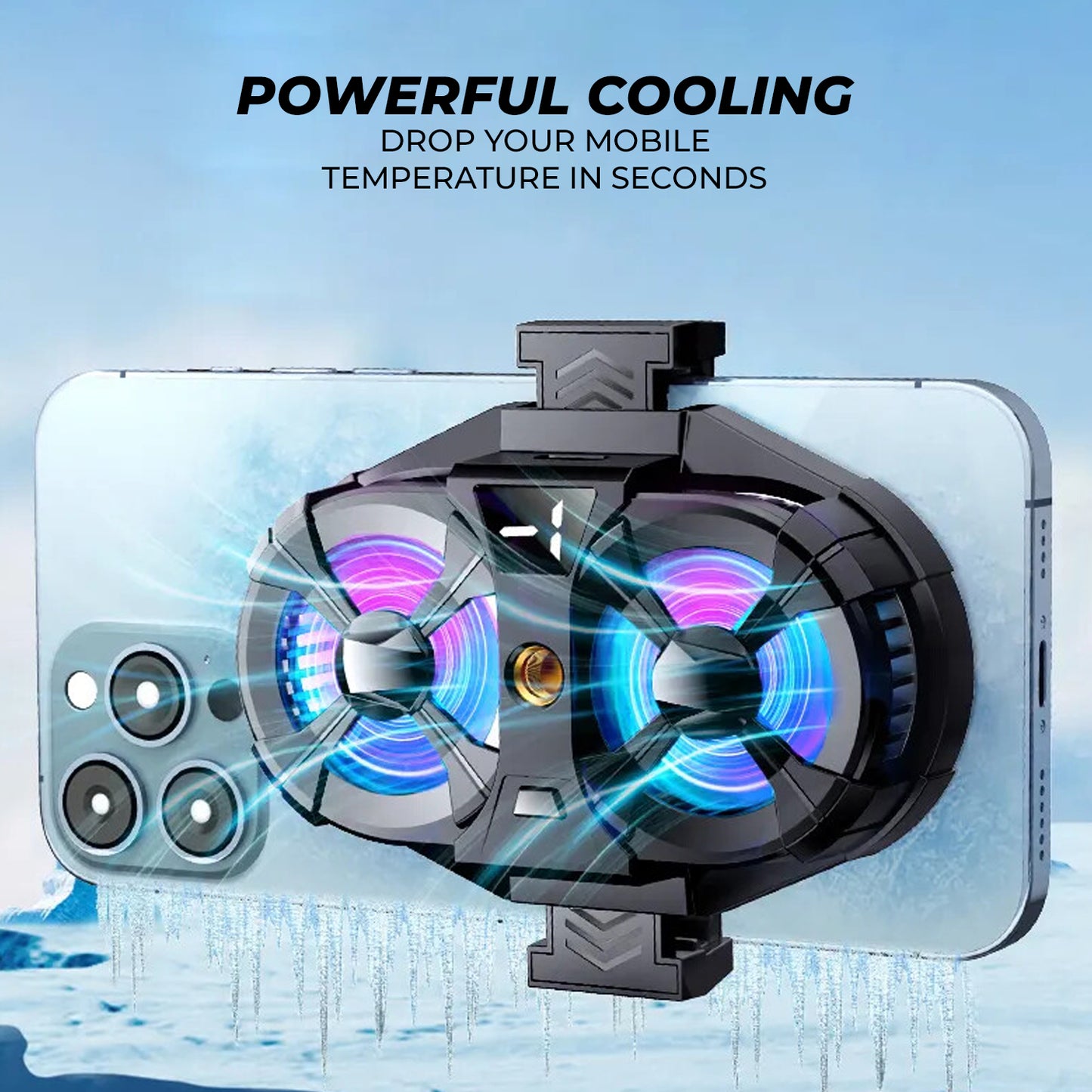 WRADER SL07 Mobile Cooler Fan for Gaming Android & iPhone Compatible Cooling Fan For Game Long Filming Cooling Pad (Black)