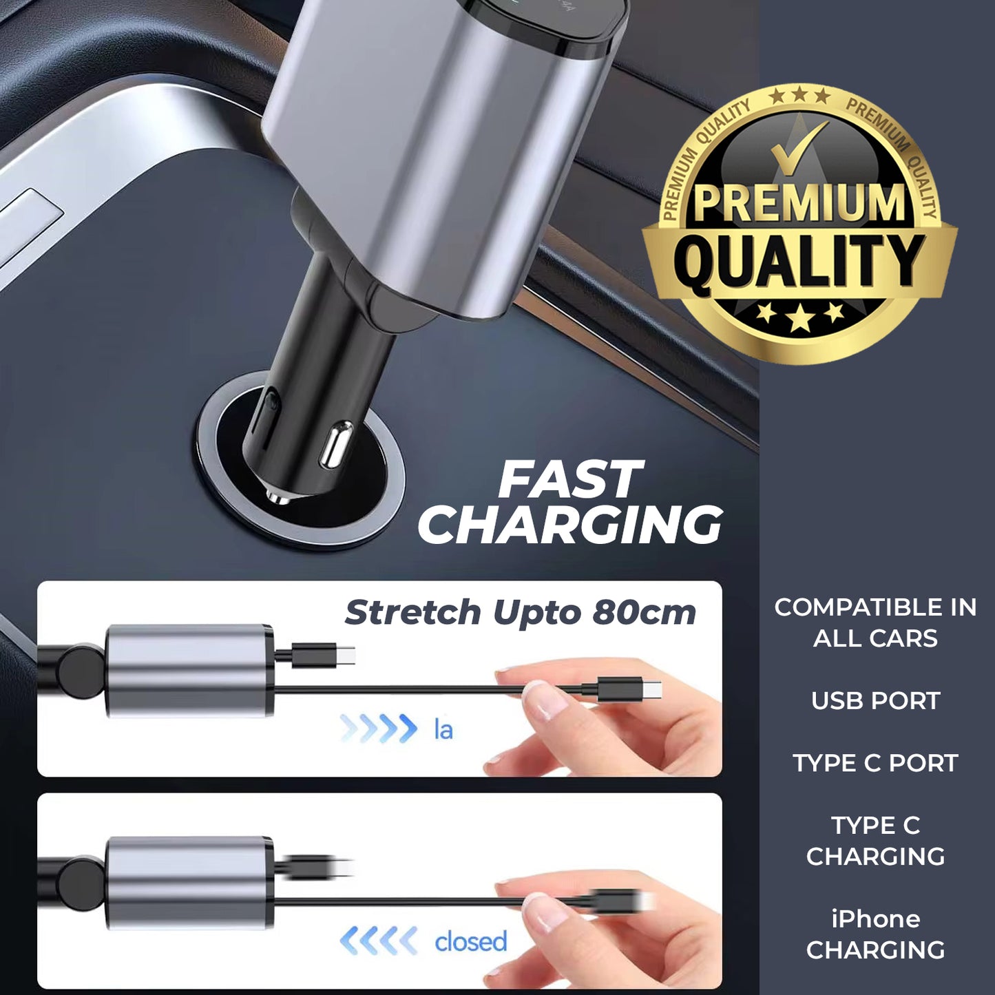 WRADER 3 Amp Qualcomm Certified Turbo Car Charger For All Cars