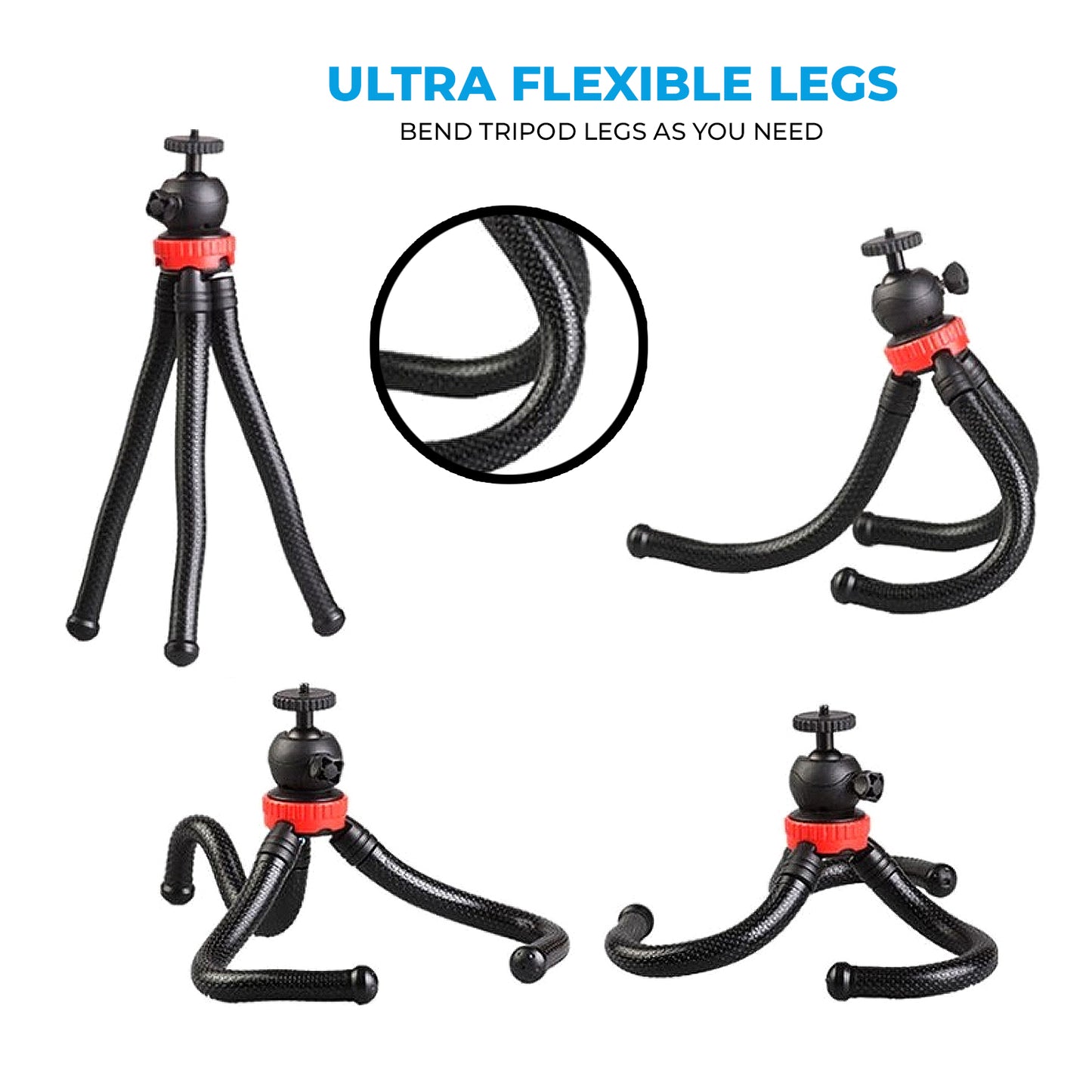 WRADER Super Flexible Tripod 360° Ball Shape Design 12 Inch Octopus Travel Tripod For SLR / DSLR / SMARTPHONES / ACTION CAMERA / ANDROID PHONES