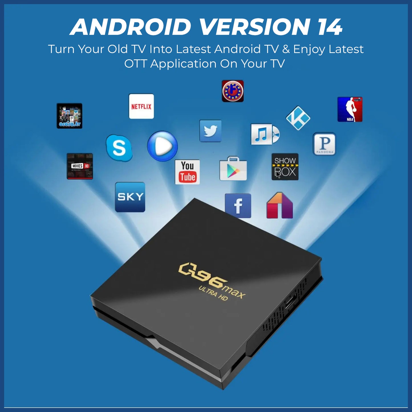 Q96 FULL HD Android TV Box Android 14.0 8GB RAM 128GB ROM Free HDMI 3000+ Apps