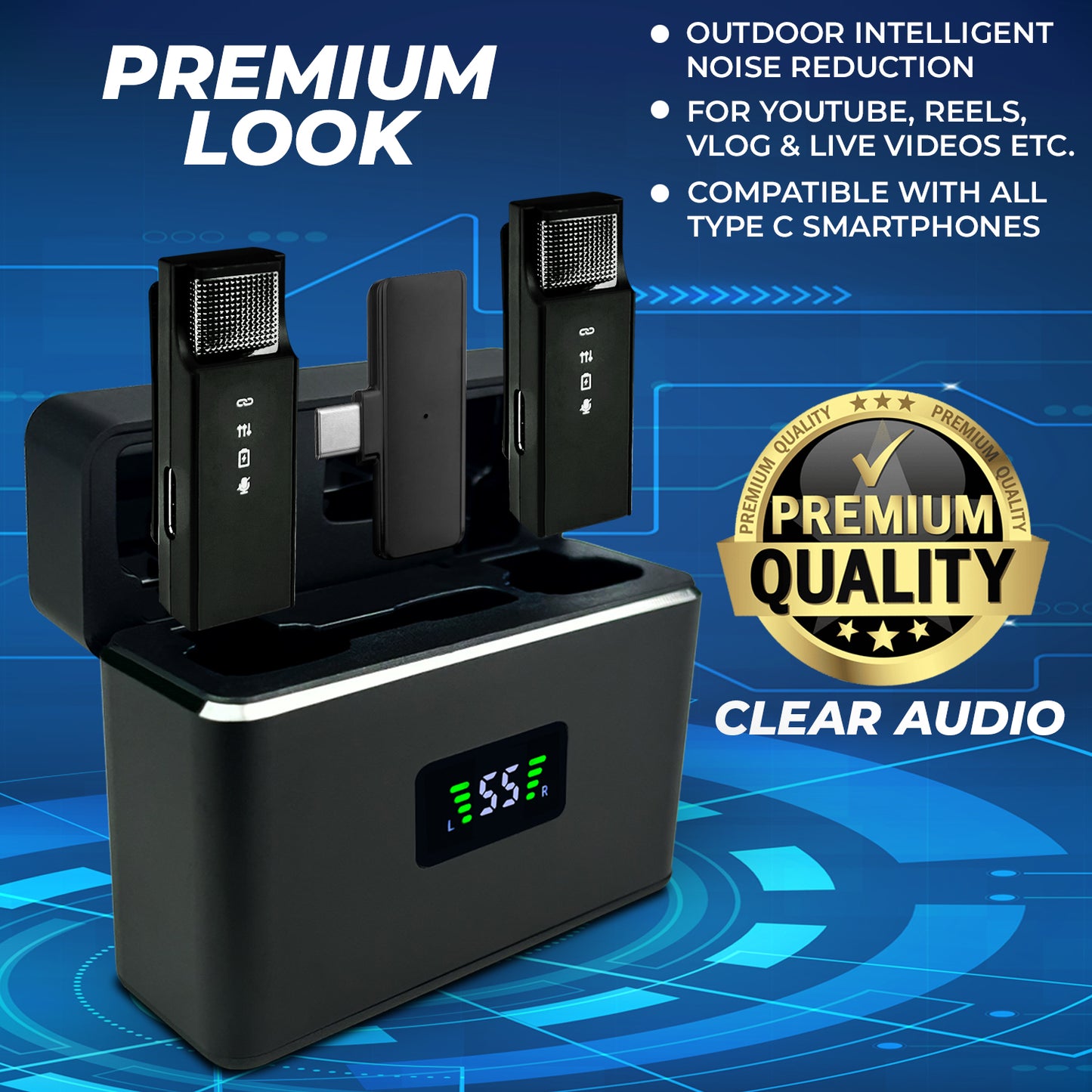 WRADER S36 Wireless Microphone For Type C Devices Android & iPhone Compatible with Noise Cancellation Feature Clear Crystal Audio Quality
