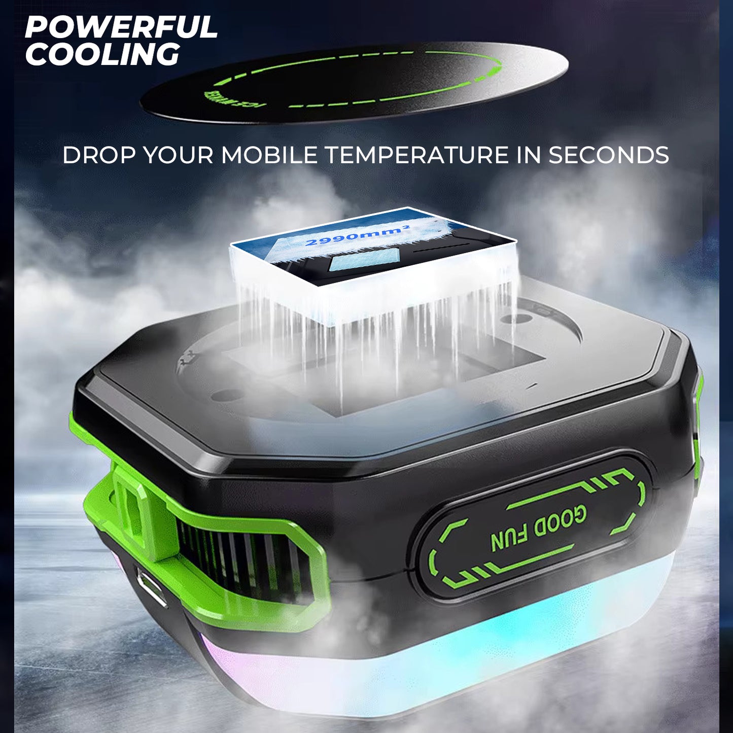 JS86 Mobile Cooling Fan – Ultra-Fast Cooling with RGB Lights, Temperature & Power Display