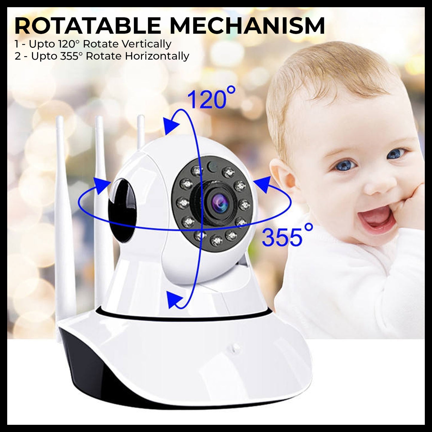 Dual Antenna Wifi Working 360° Angle Rotatable CCTV Camera For Home / Office / Outdoor / Factory / Warehouse Etc
