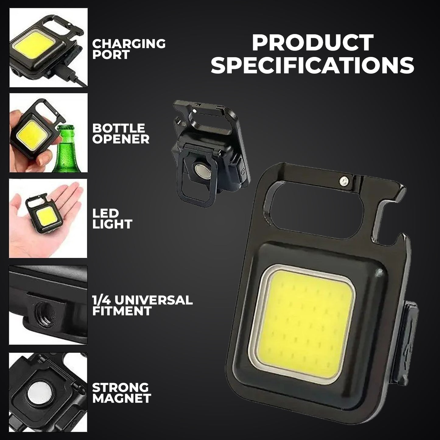 WRADER USB Rechargeable Keychain Torch Light Pocket COB Torch Light with 3 Working Mode 4 hrs Torch Emergency Light