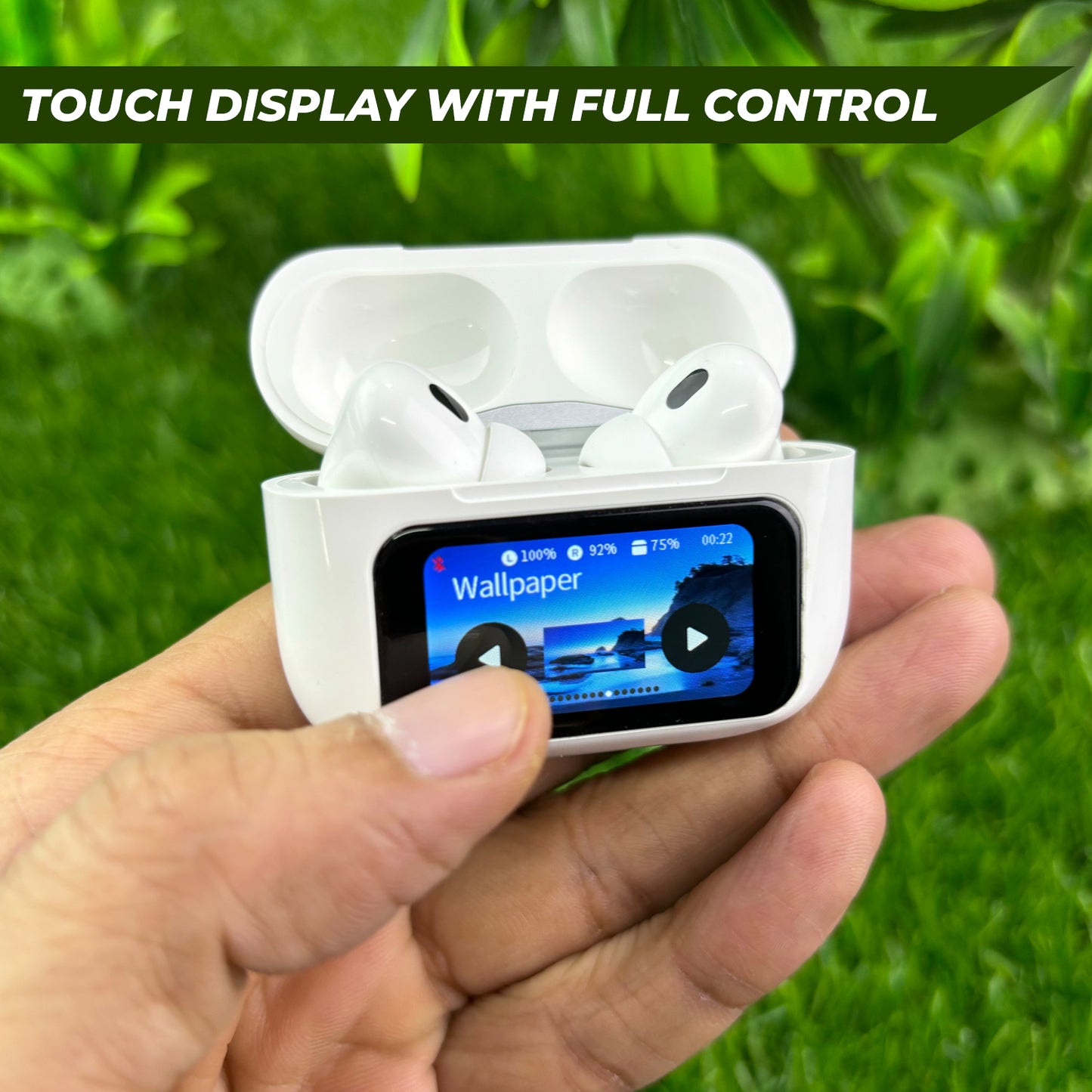 ANC / ENC Air Pods Pro TWS Headset with Touch Display Airpods Pro TWS ANC Working / Wallpaper Change / Time Display / Charging Display