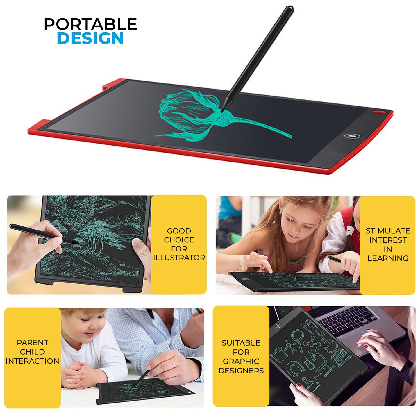 WRADER LCD Writing Tablet 12 Inch with Pen for Kids Writing Board