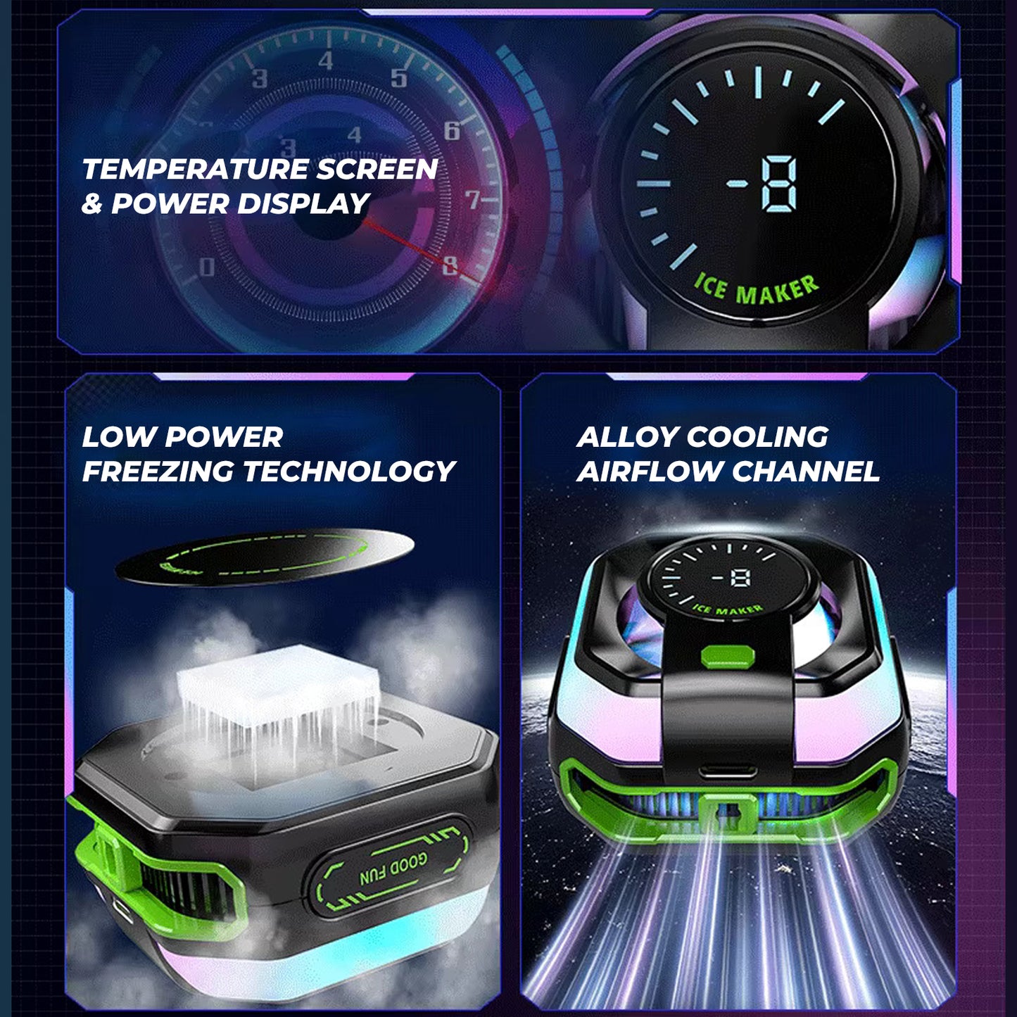JS86 Mobile Cooling Fan – Ultra-Fast Cooling with RGB Lights, Temperature & Power Display