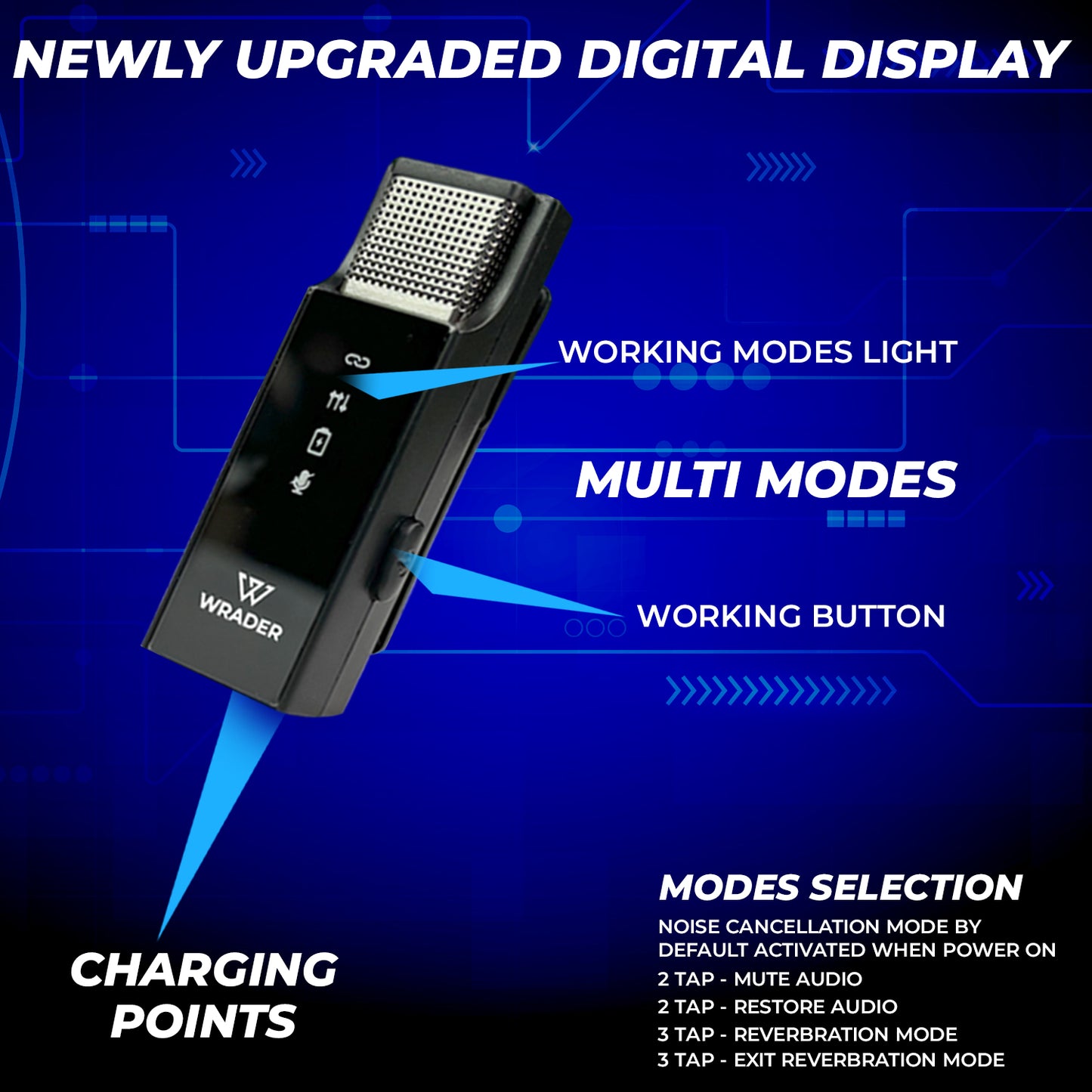 WRADER S16 Dual Wireless Mic with Noise Cancelling, Charging Display Case For Android & iPhone Video Recording Microphone
