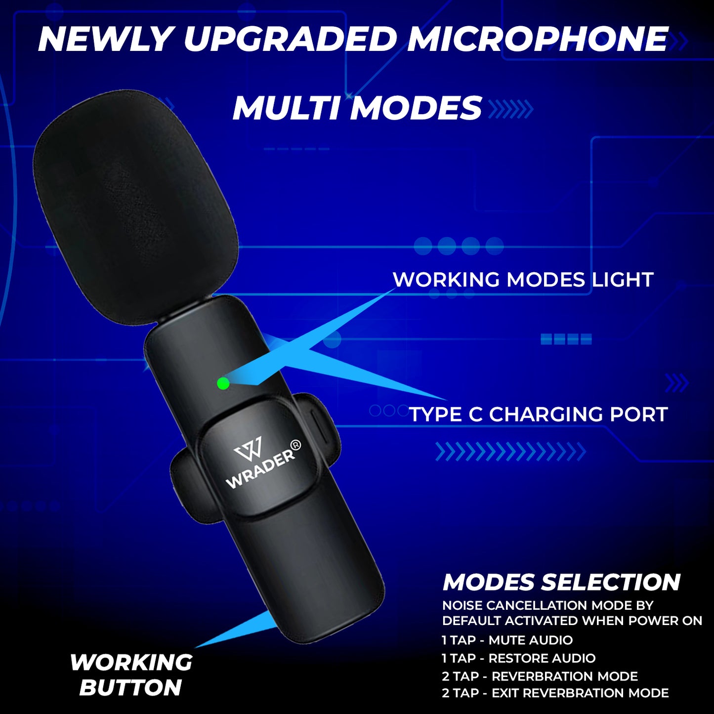 WRADER K9 Wireless Mic with Noise Cancellation for Vlogs, Video Recording Mobile Microphone