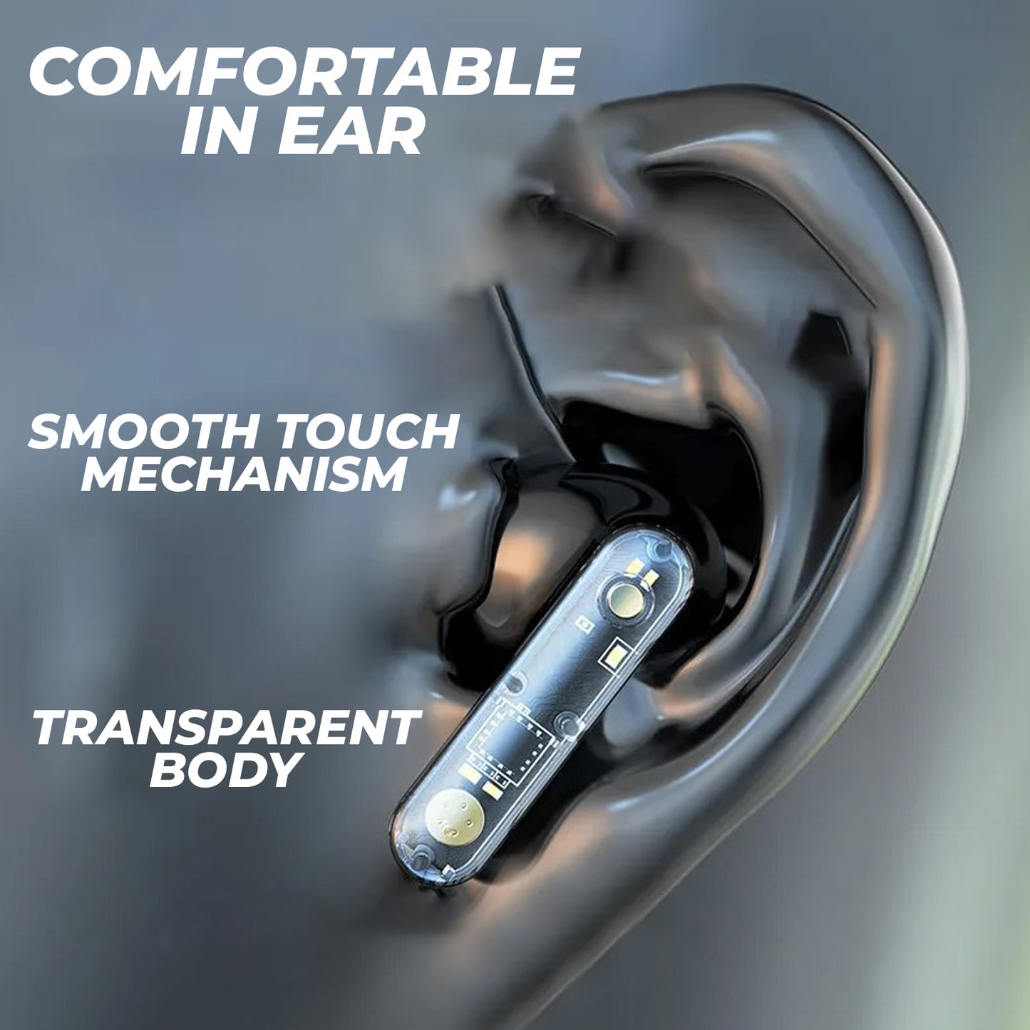 Transy Transparent Earbuds With Charging Display & Charging Case For All Smartphones Android & iPhone