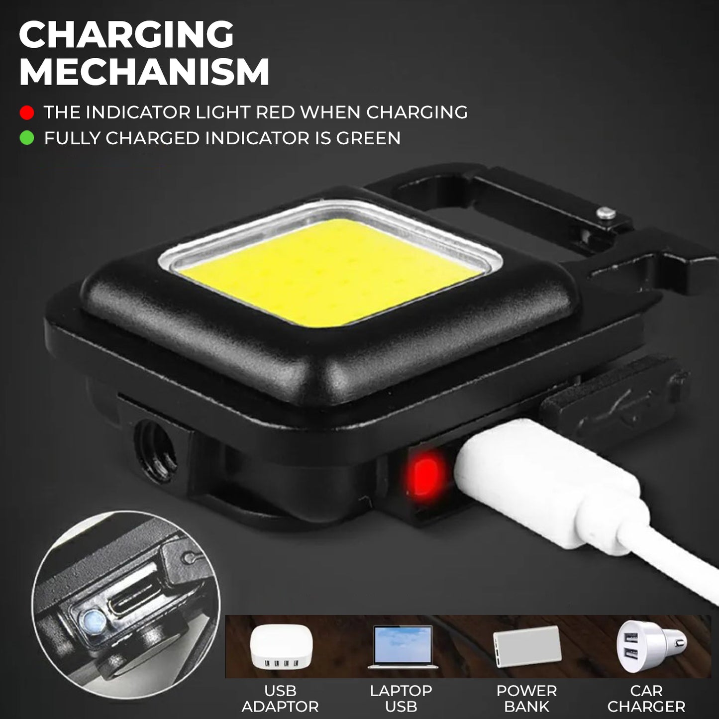 WRADER USB Rechargeable Keychain Torch Light Pocket COB Torch Light with 3 Working Mode 4 hrs Torch Emergency Light