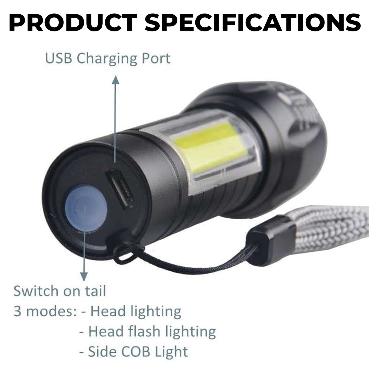 WRADER USB LED Torch Light Rechargeable flashlight